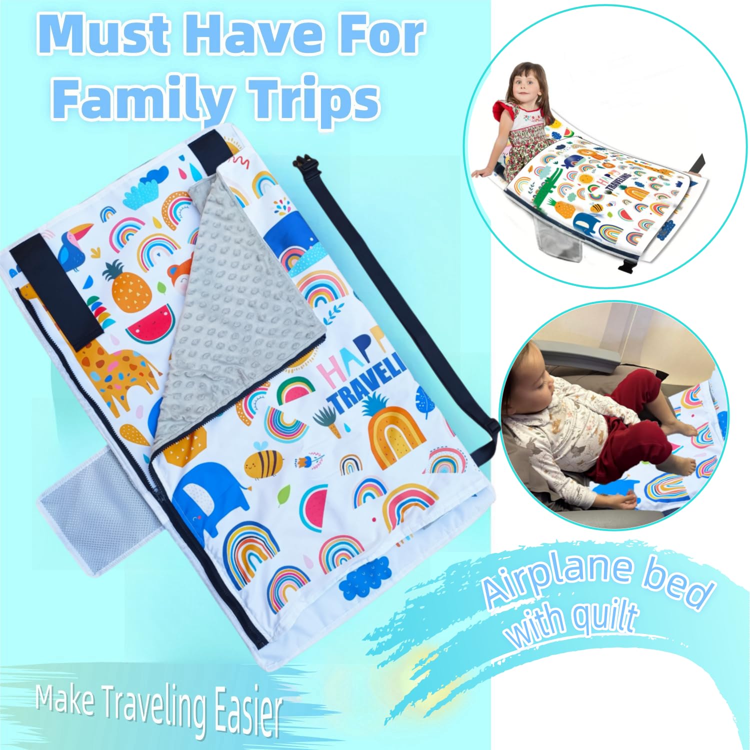Rdttlv Toddler Travel Bed quick-assembly in window or center seats.