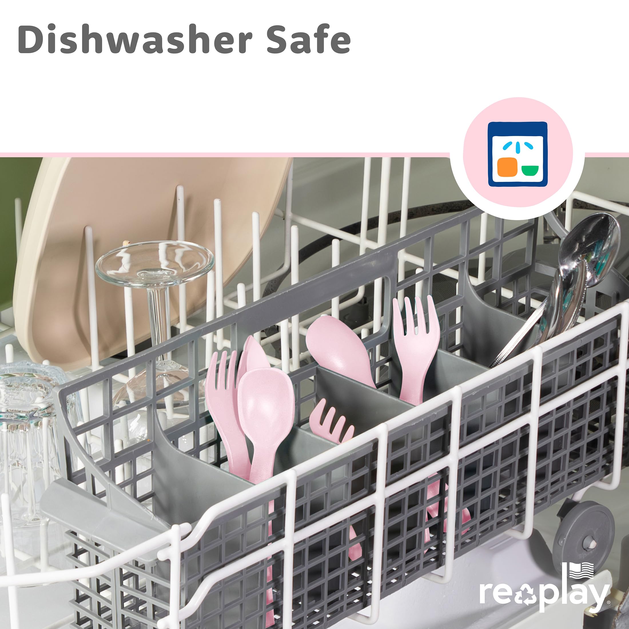 Re-Play utensils in dishwasher-safe setting for quick cleanup after meals