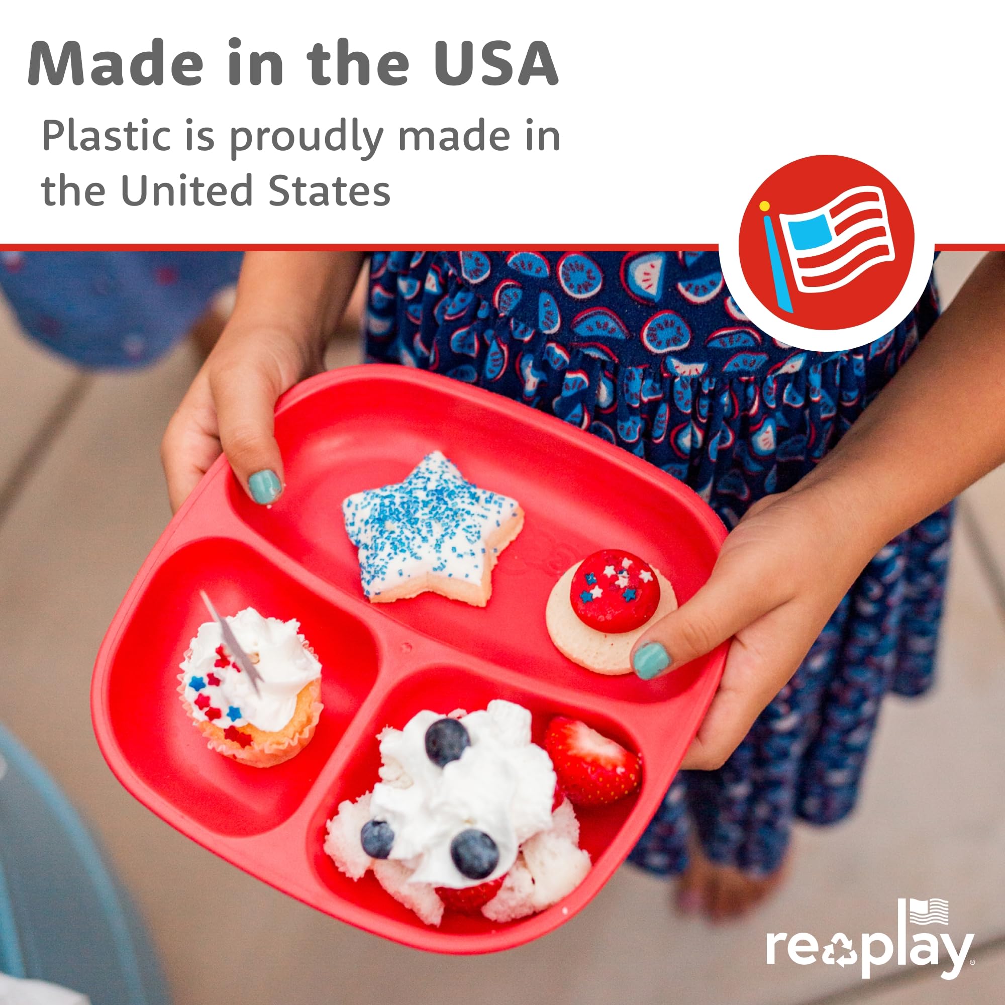 Re-Play divided plate shown for dishwasher and microwave safety