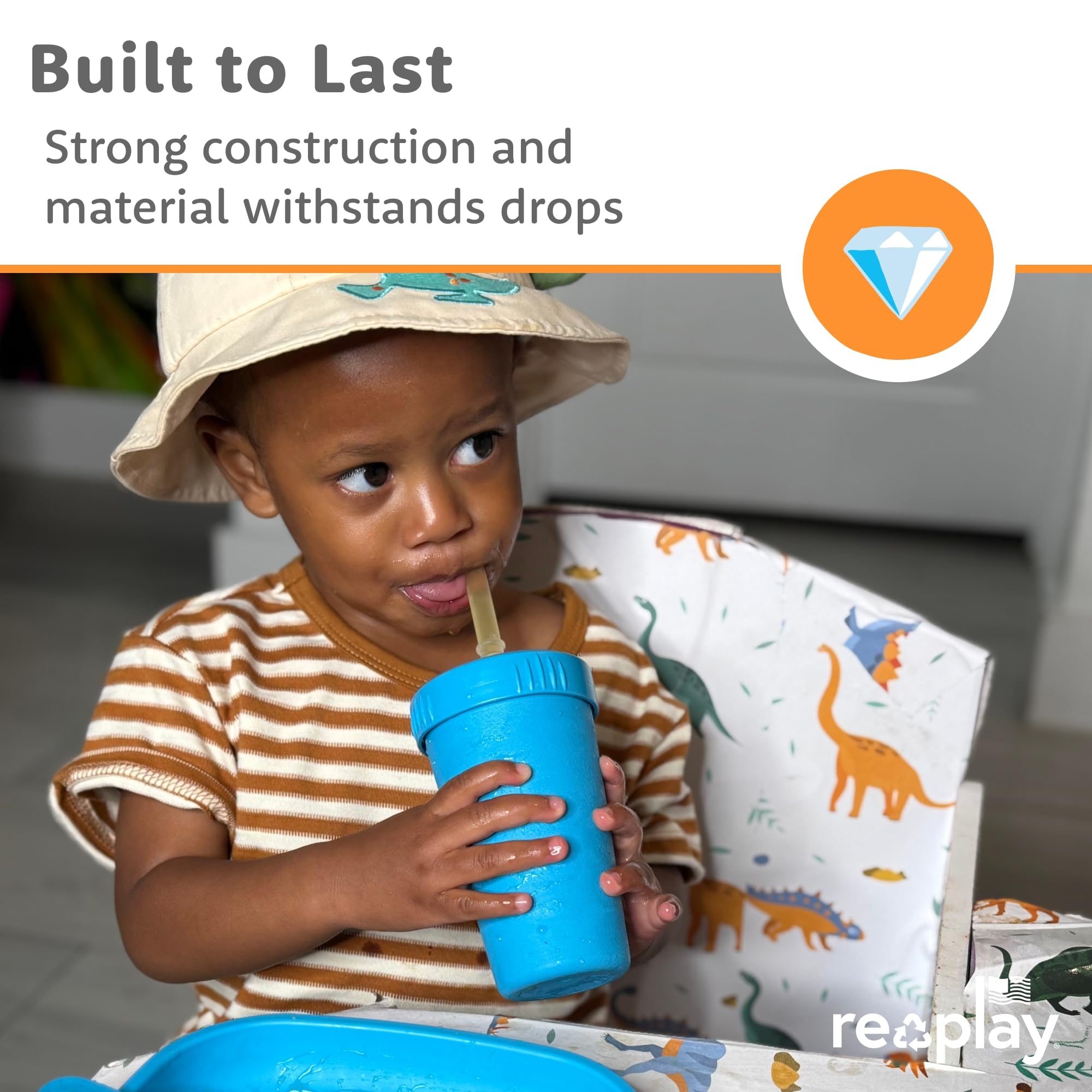 Re-Play Fixed silicone straw closeup demonstrates spill-resistant design during snacks.