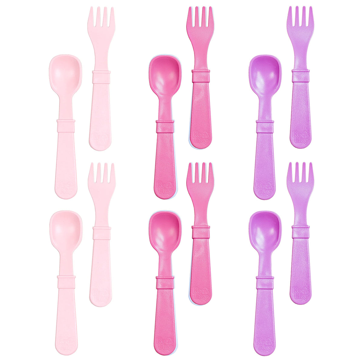 Re-Play Princess toddler utensils front view shows ergonomic grip for easy feeding