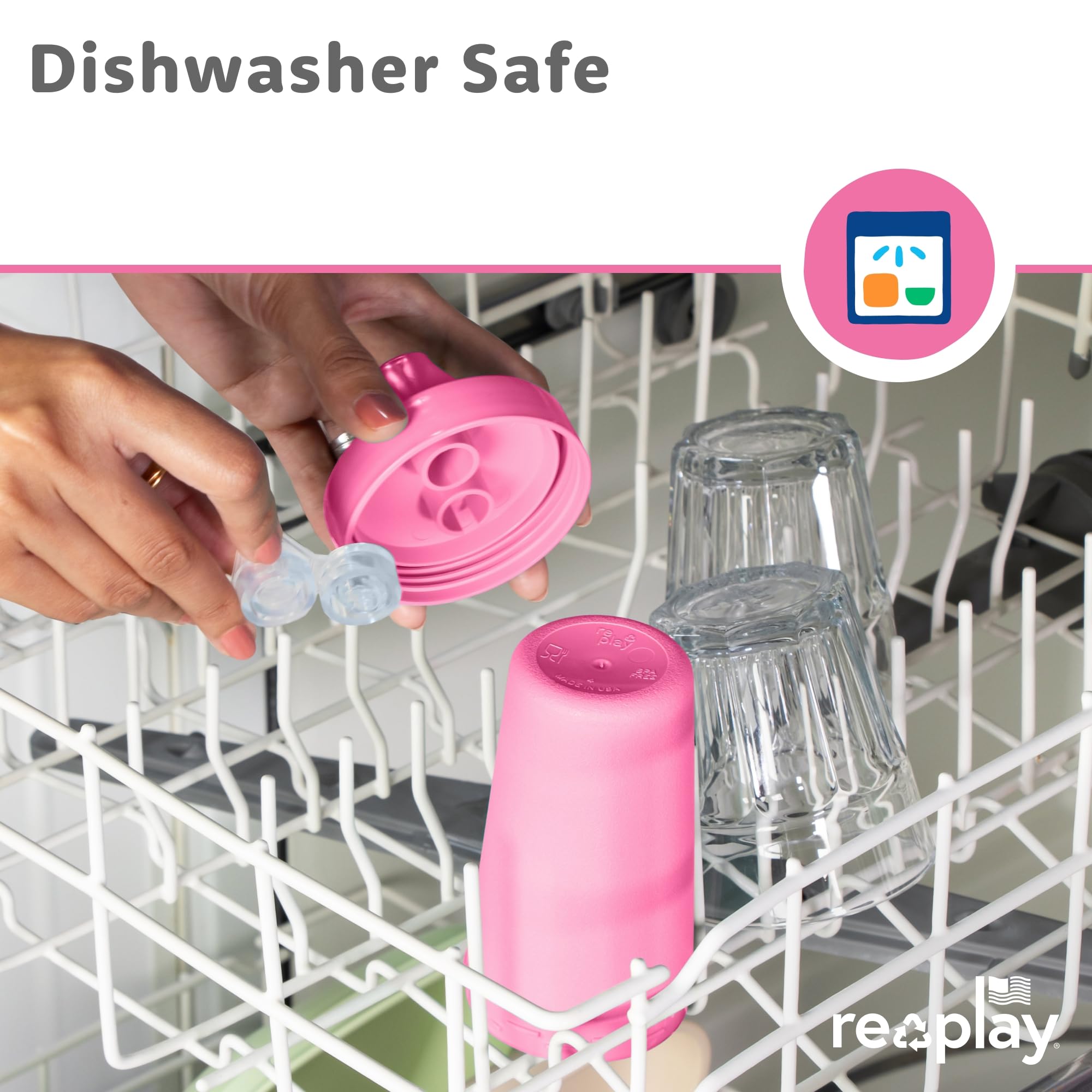 Re-Play spill-proof sippy cups in vibrant colors for easy toddler ID