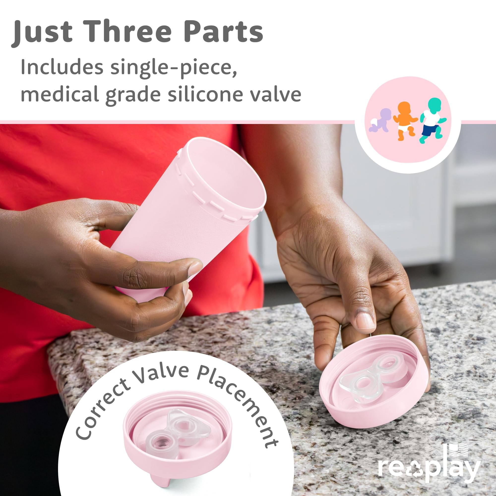 Re-Play spill-proof sippy cups made from recycled milk jug material for eco-conscious use