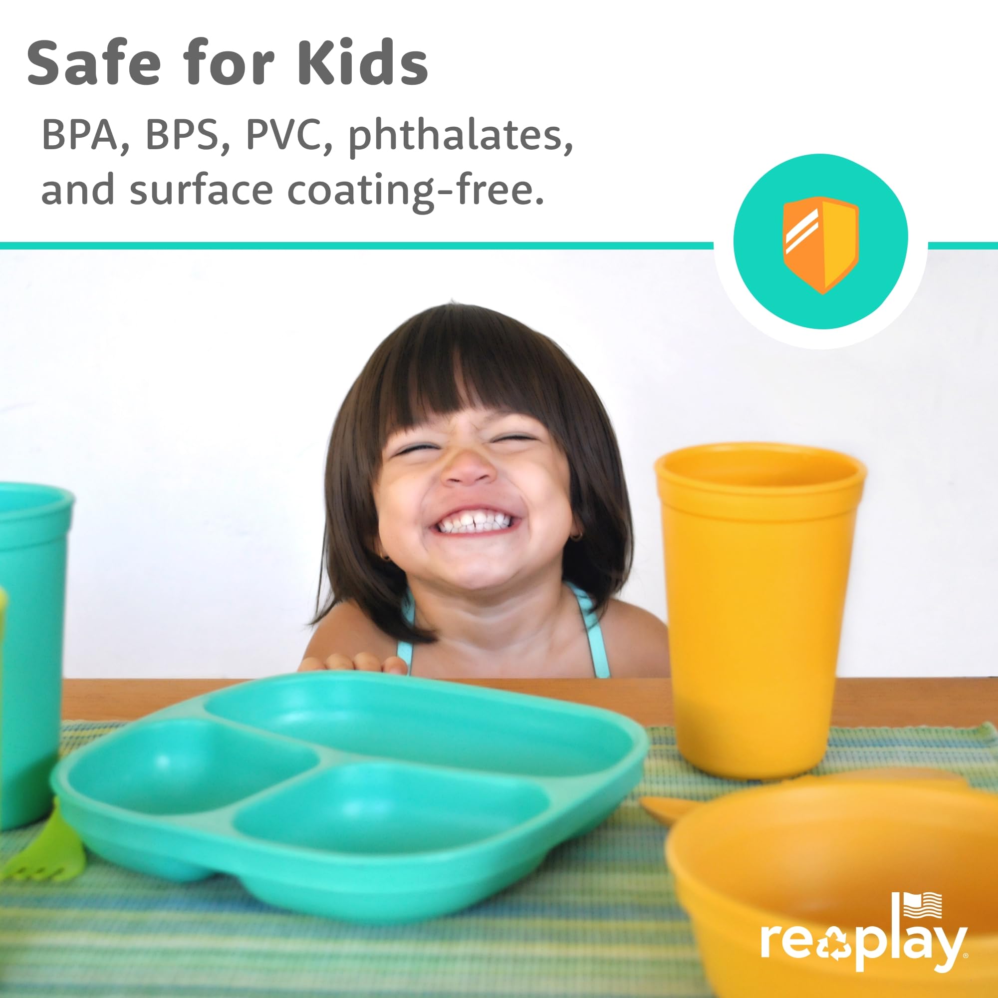Re-Play 3-compartment plate supports portion control for kids