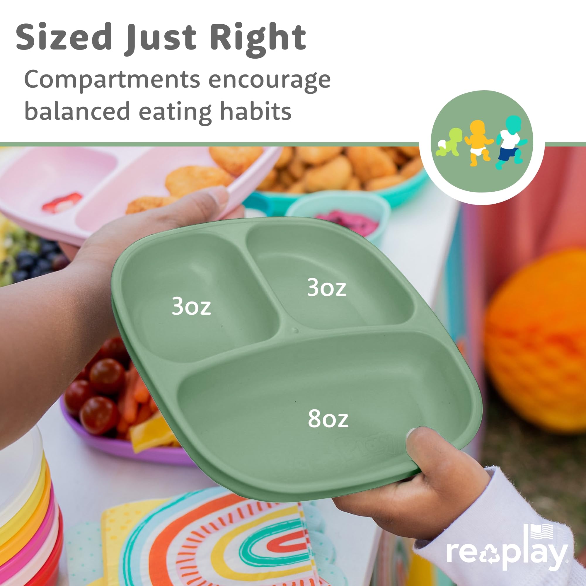 Re-Play Toddler Plates Beach Baby color variety encourages mealtime choice.