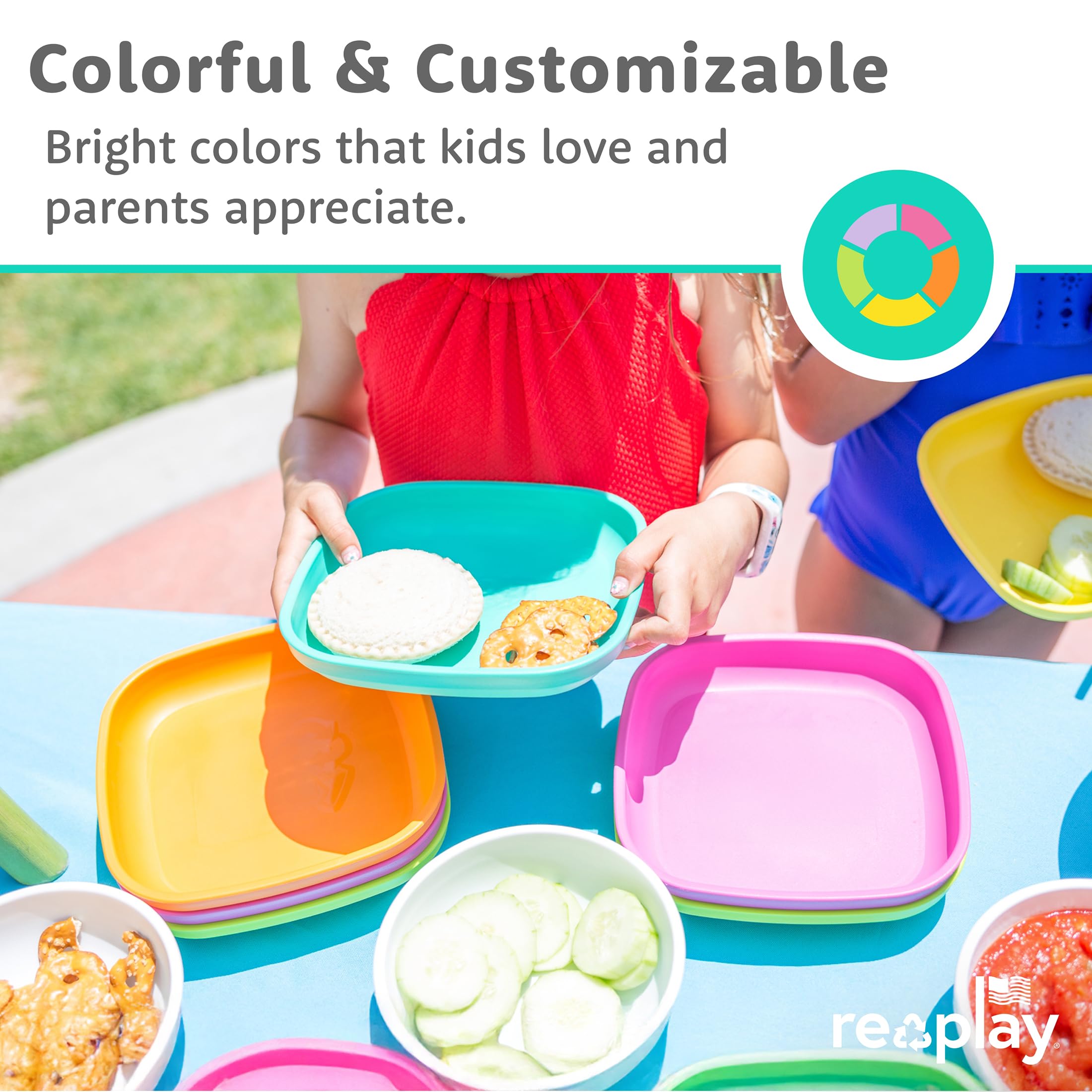 Re-Play dishwasher-safe plate shown after a family meal for quick cleanup.