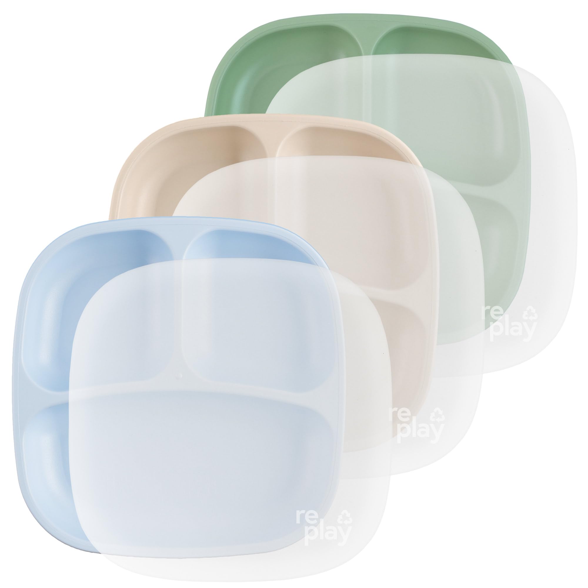 Re-Play Toddler Plates front view with three compartments for balanced meals.