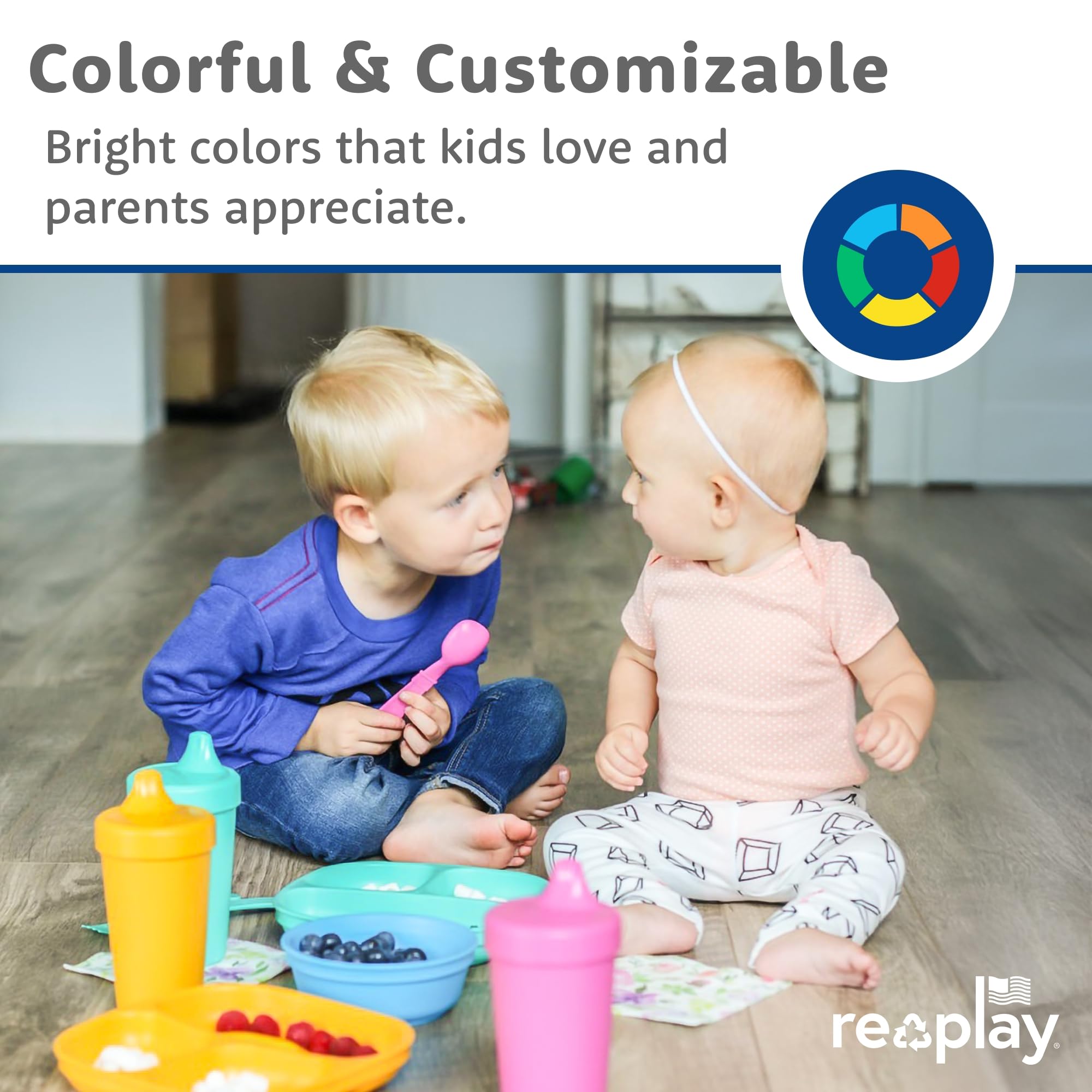 Re-Play plates with three lids support on-the-go storage