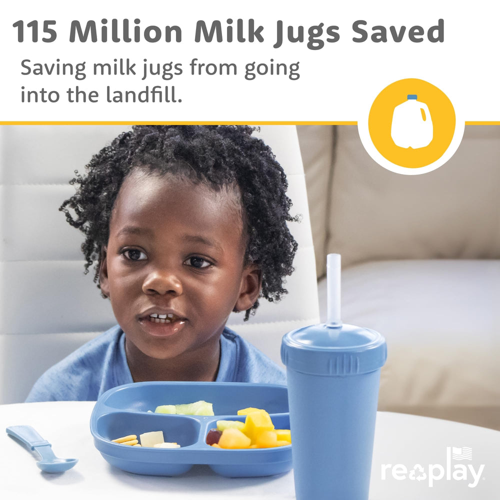 Re-Play toddler plates made in USA from recycled milk jugs.