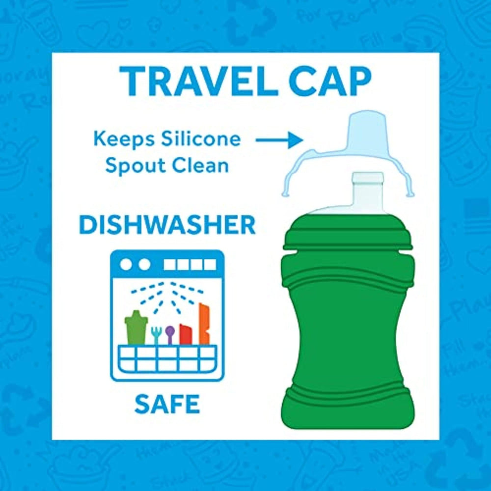 Re-Play Transition Sippy 8-oz dishwasher-safe for quick cleanup.