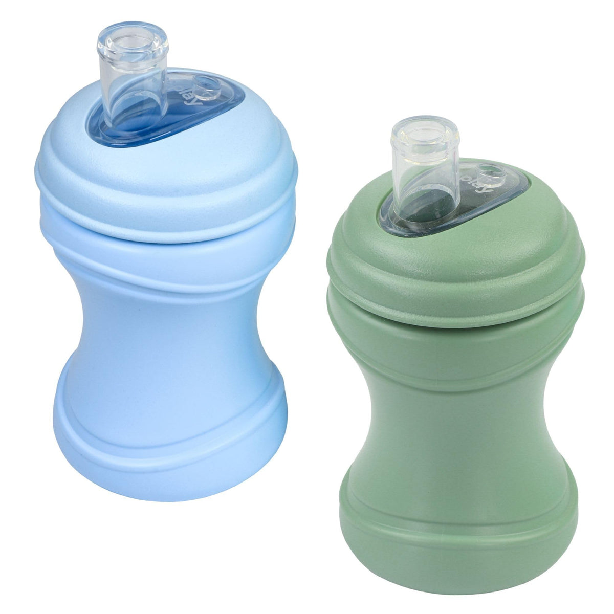Re-Play Transition Sippy Ice Blue shows easy-grip for toddler meals.