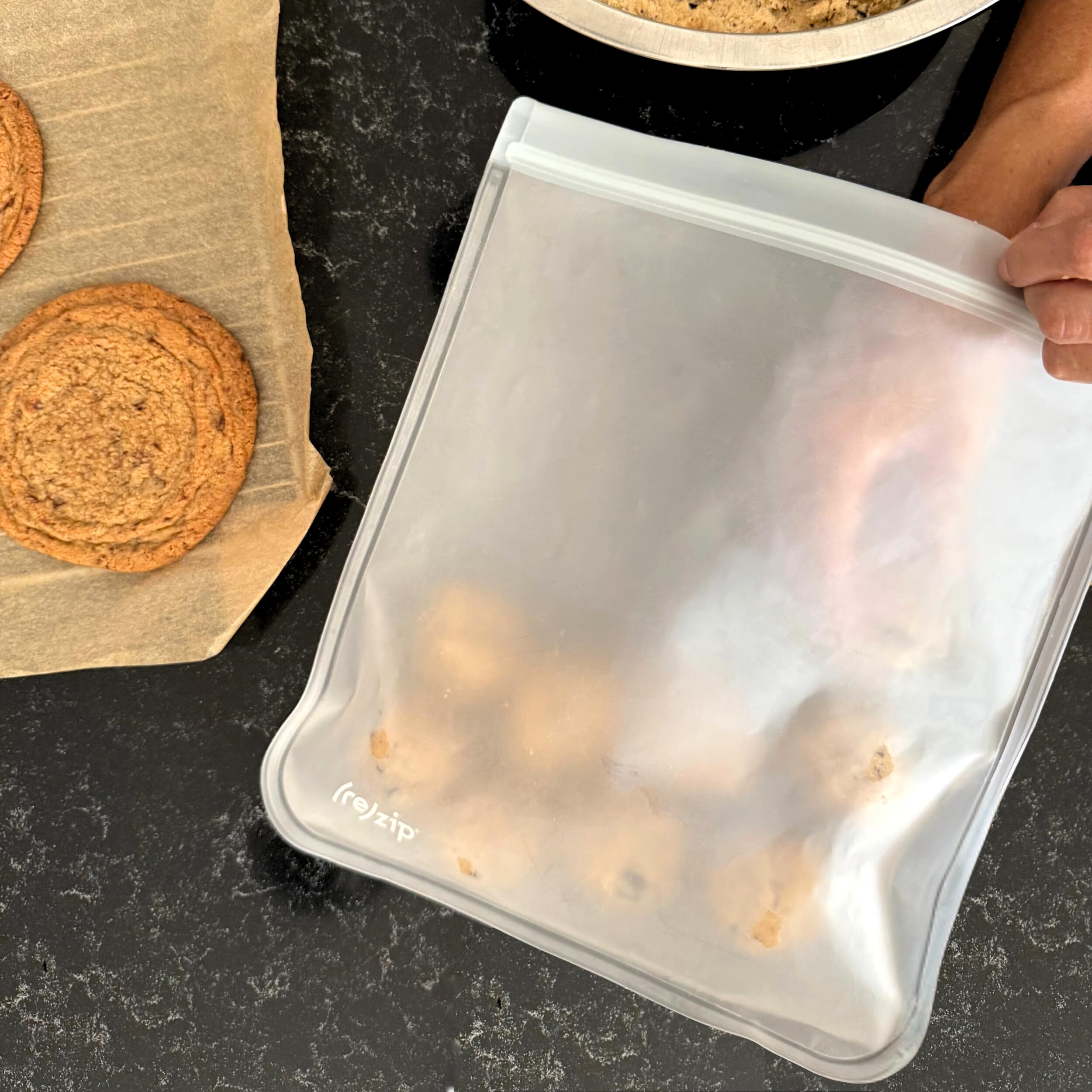 (re)zip gallon bags— freezer-safe storage for bulk meats and soups.