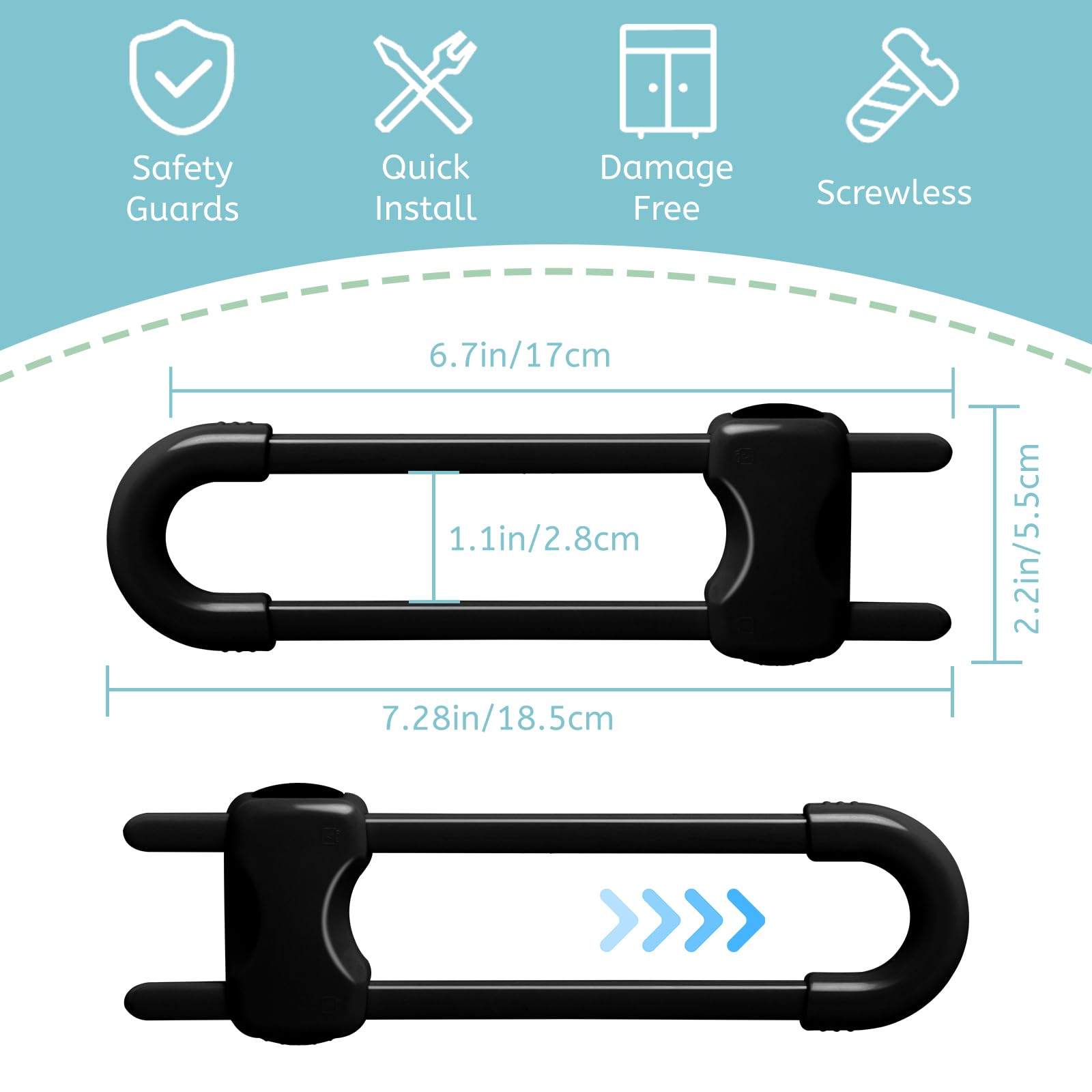 Reaeon adjustable U-shaped locks close-up showing durable ABS construction