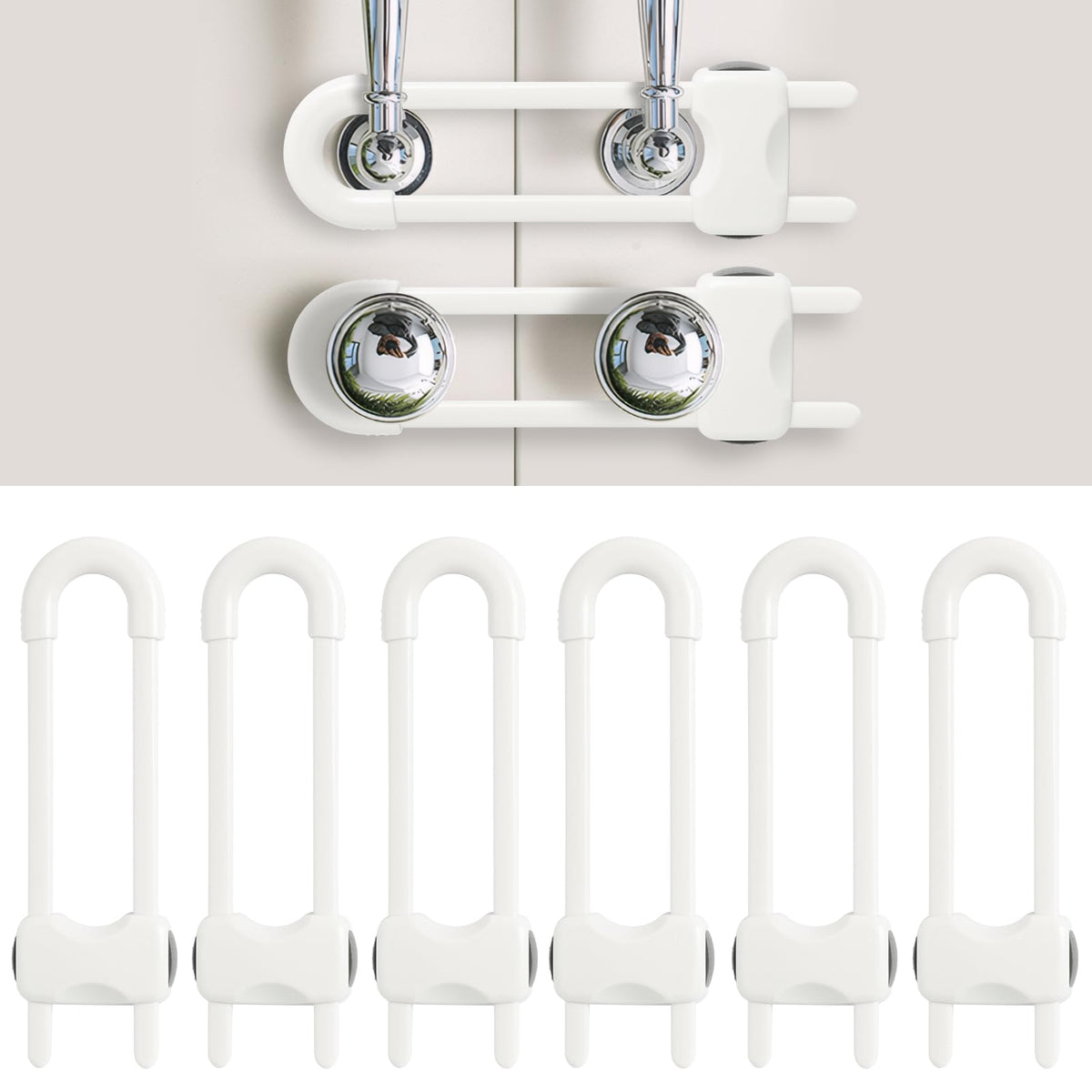 Reaeon baby proofing cabinet locks pack in white for easy child safety at home.