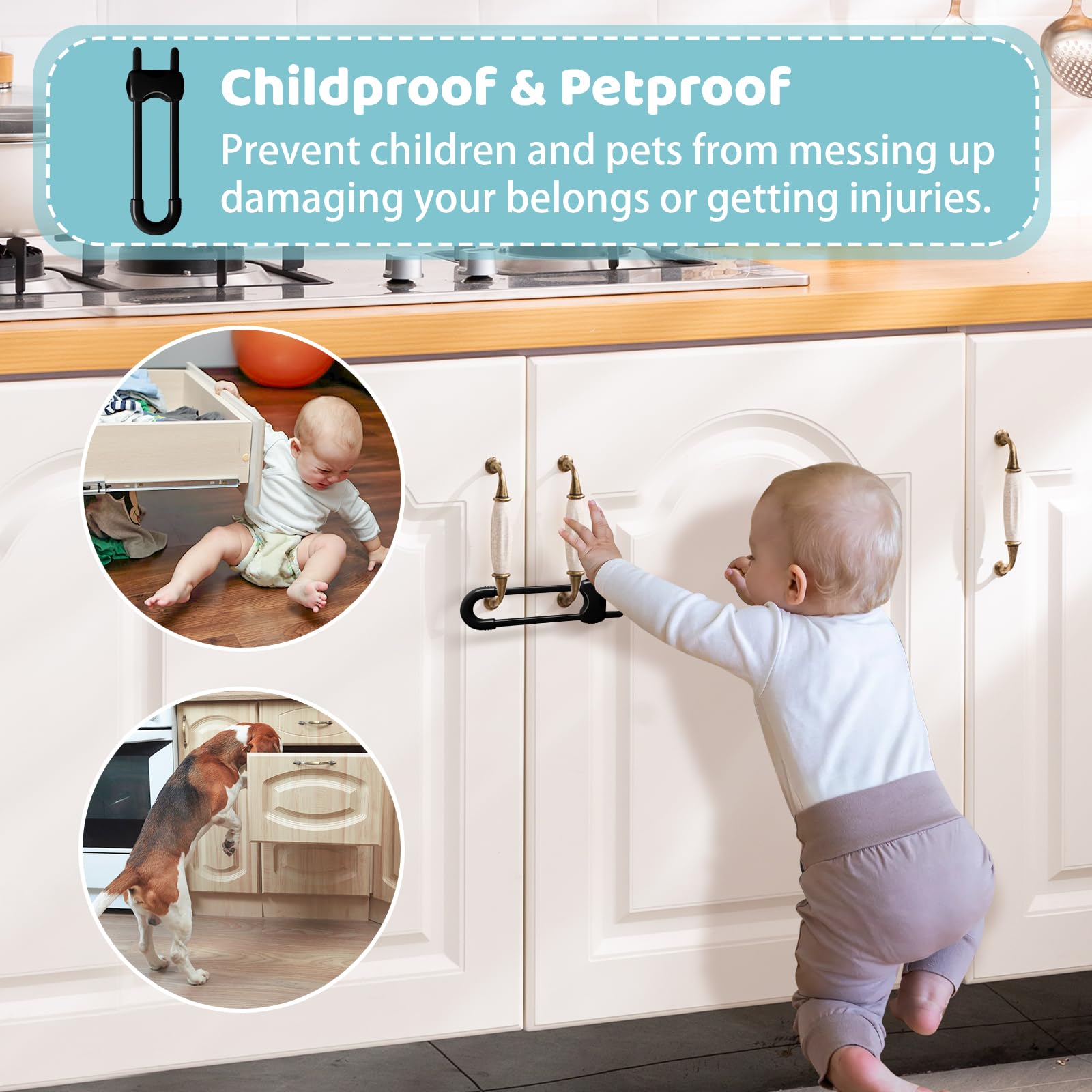 Reaeon bathroom and kitchen cabinet locks in use for safer daily routines