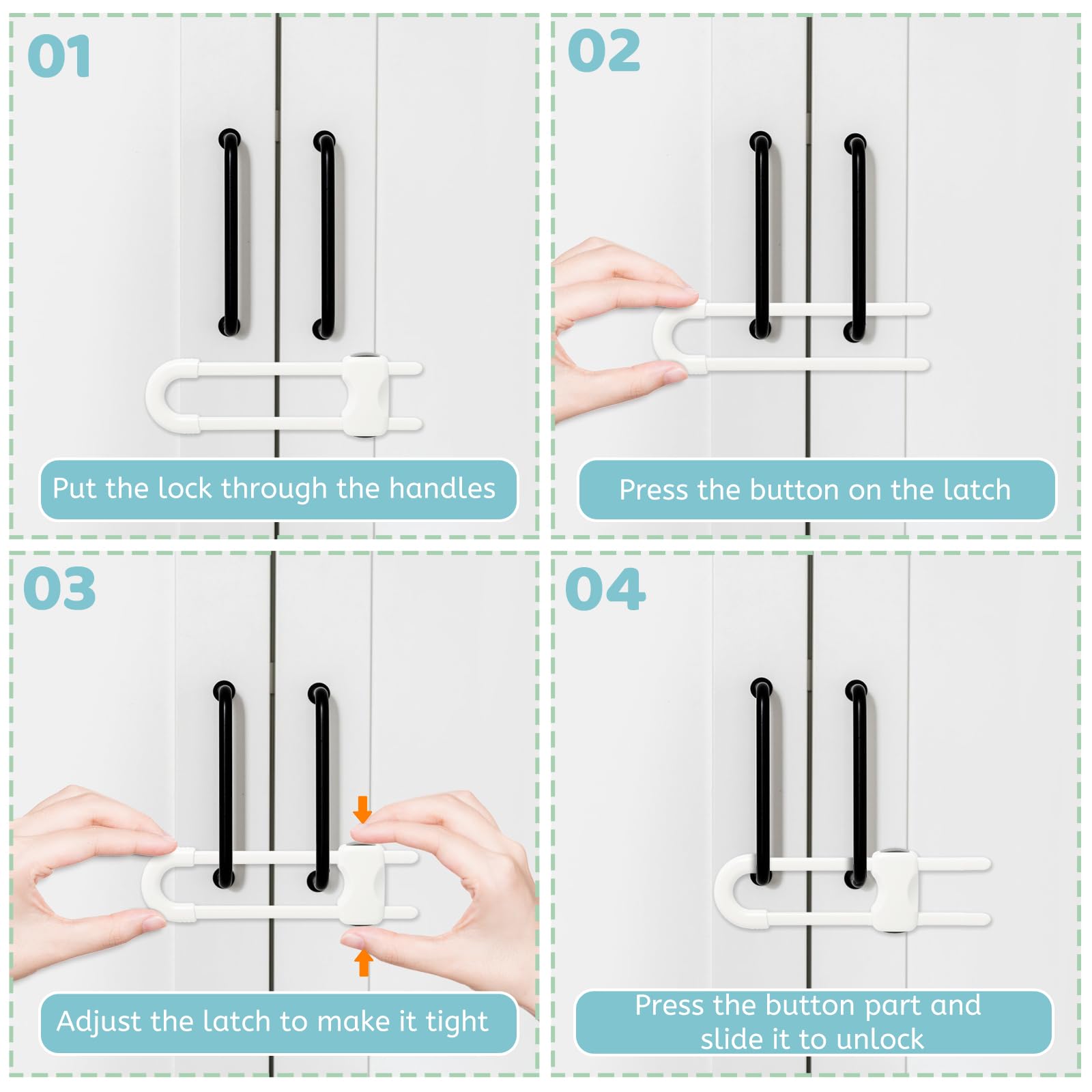 Reaeon cabinet locks no-tools installation showing quick securing of drawers.