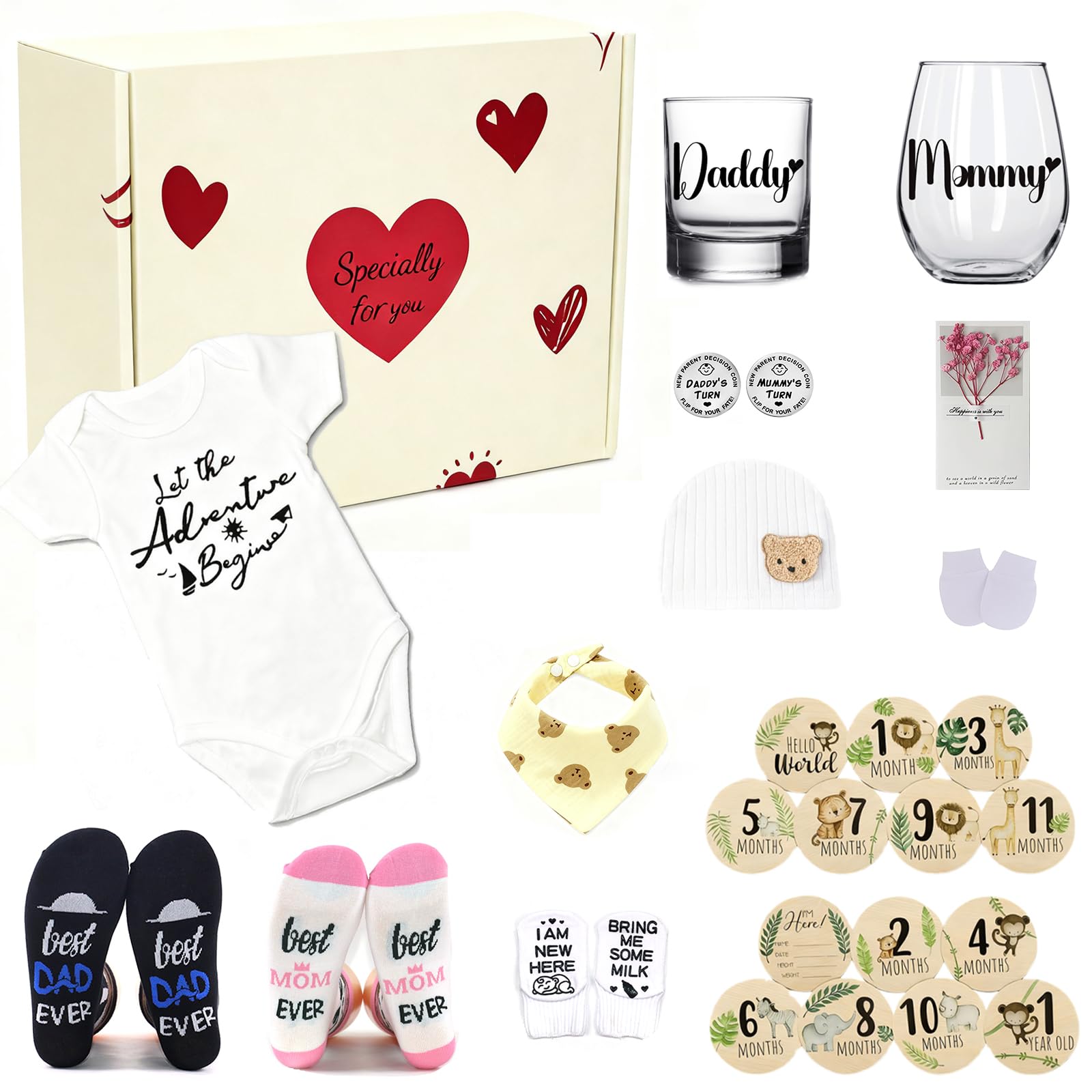 ReaGold new mom gift box showcasing baby and parent keepsakes