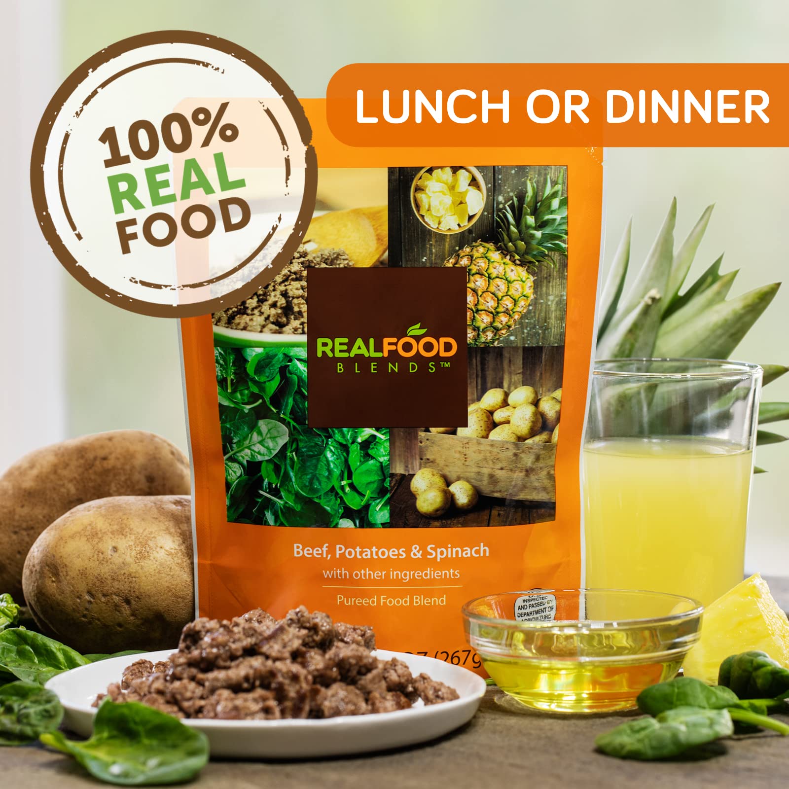 Real Food Blends 330-calorie meal plate offers energy for lunch or dinner.