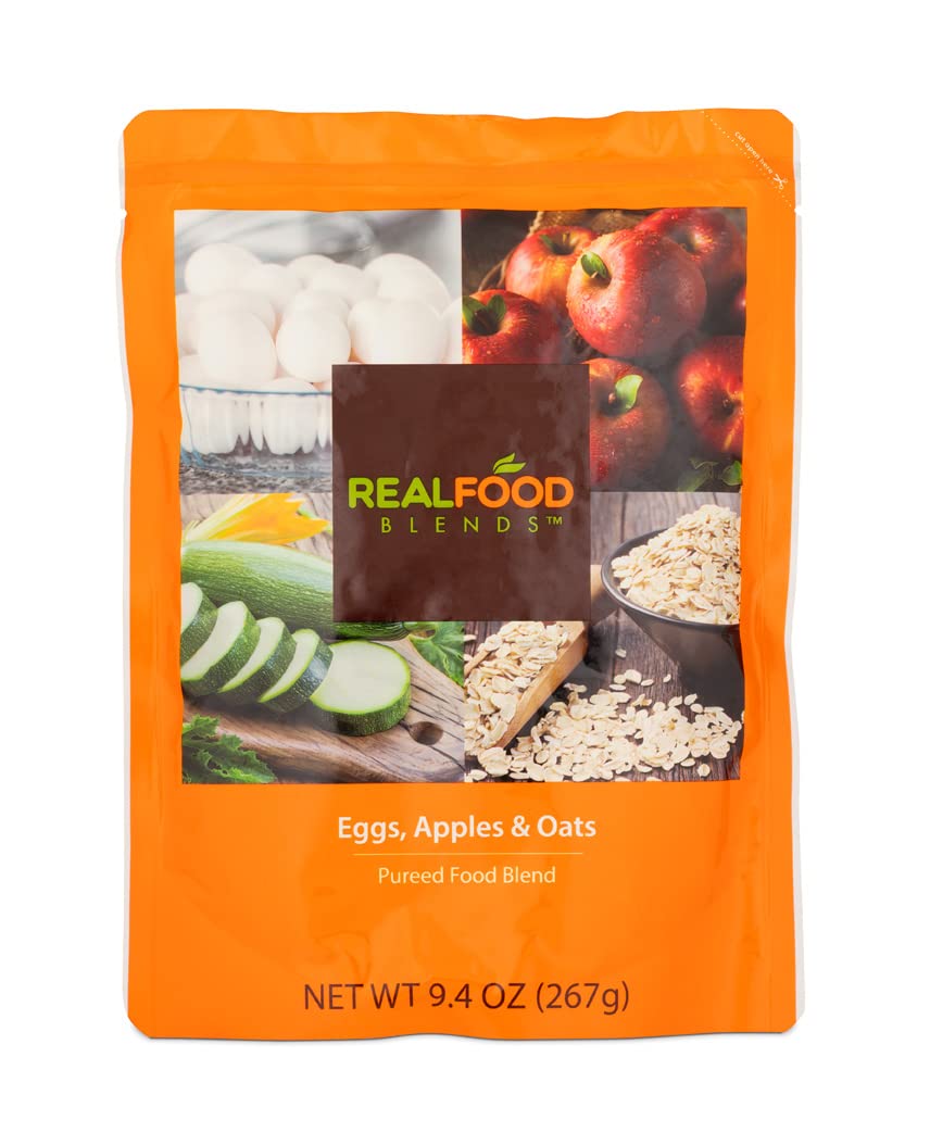 Real Food Blends eggs, apples, zucchini show real-food ingredients for balanced feeding.
