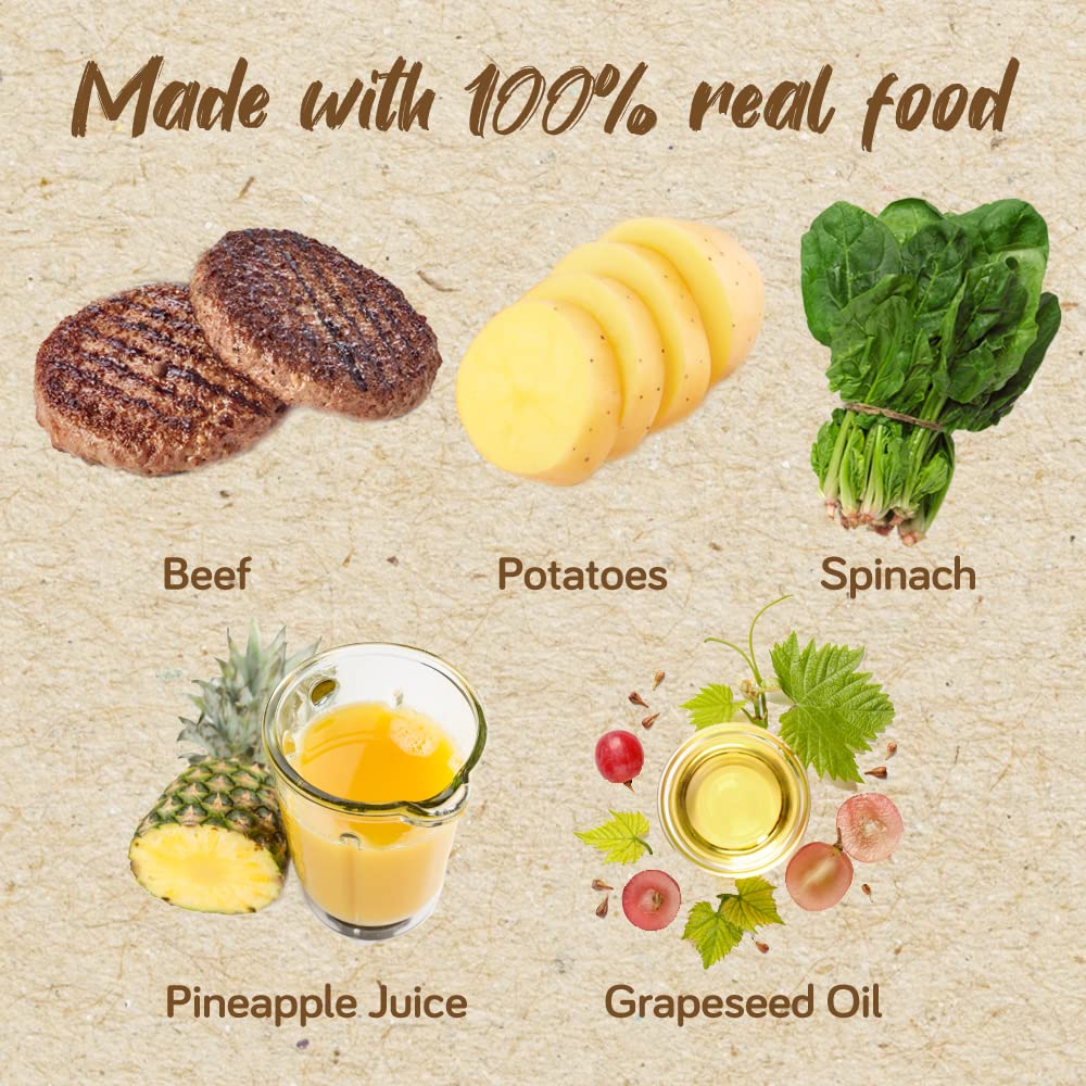Real Food Blends 12-pack packaging shows shelf-stable meals for convenient storage.