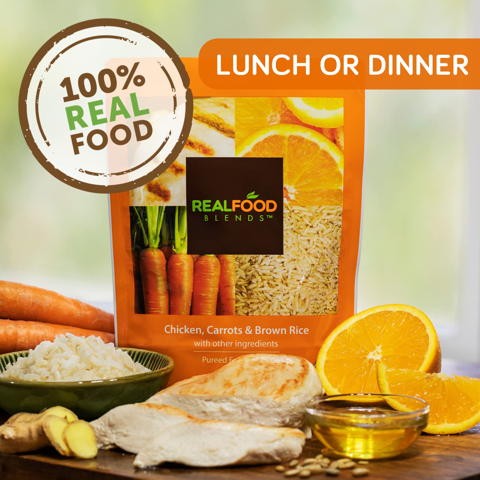 Real Food Blends pureed meal served with creamy texture and balanced nutrition.