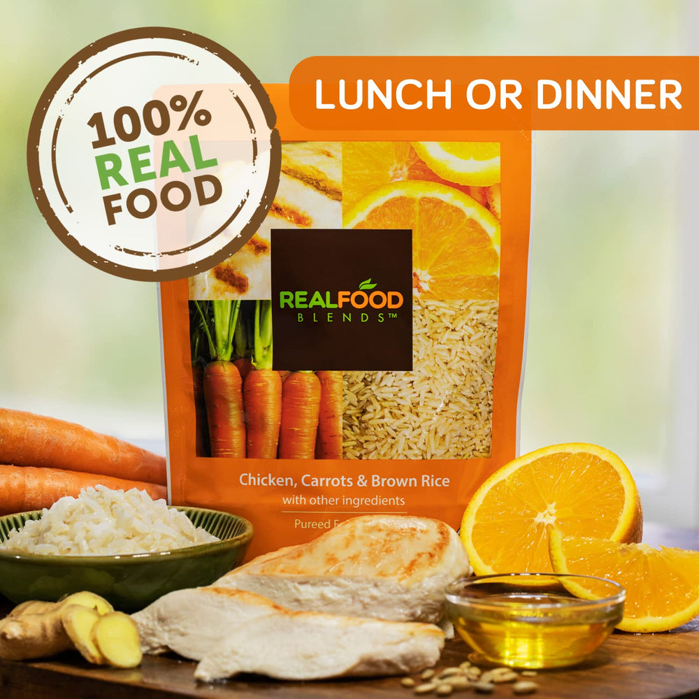 Real Food Blends pureed meal served with creamy texture and balanced nutrition.