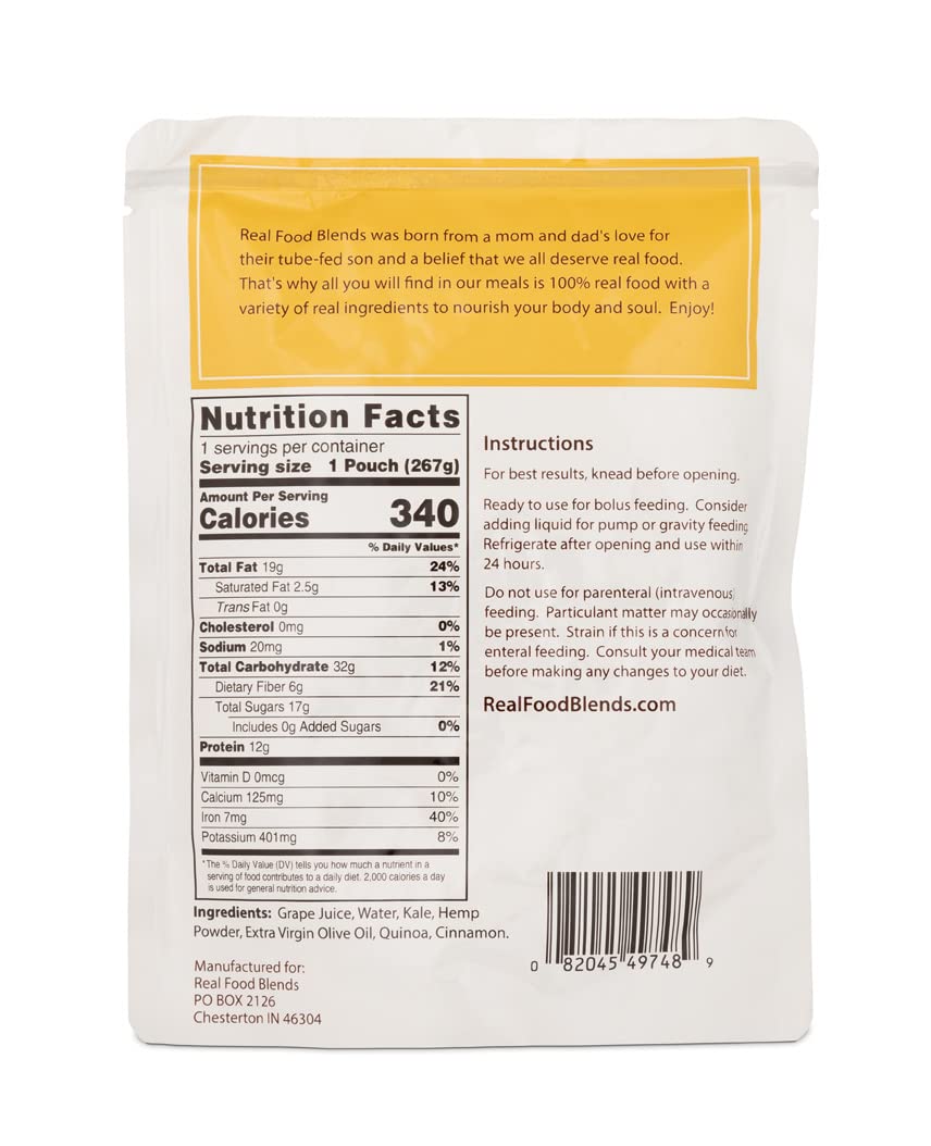 Real Food Blends Quinoa Kale Hemp ingredient-list image—simple real-food ingredients.
