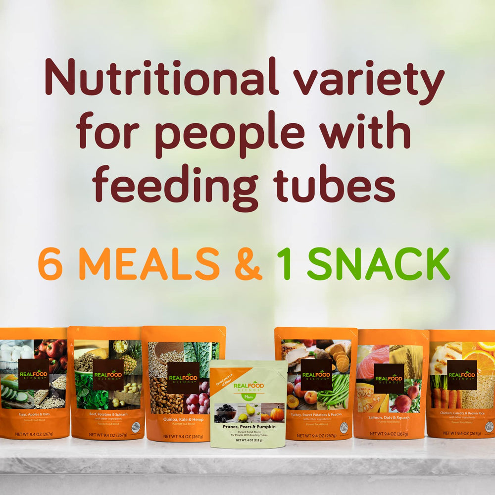 Real Food Blends Quinoa Kale Hemp pack-label close-up—clear nutrition and real-food promise.