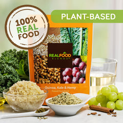 Real Food Blends Quinoa Kale Hemp puree bottle—easy bolus or pump administration.