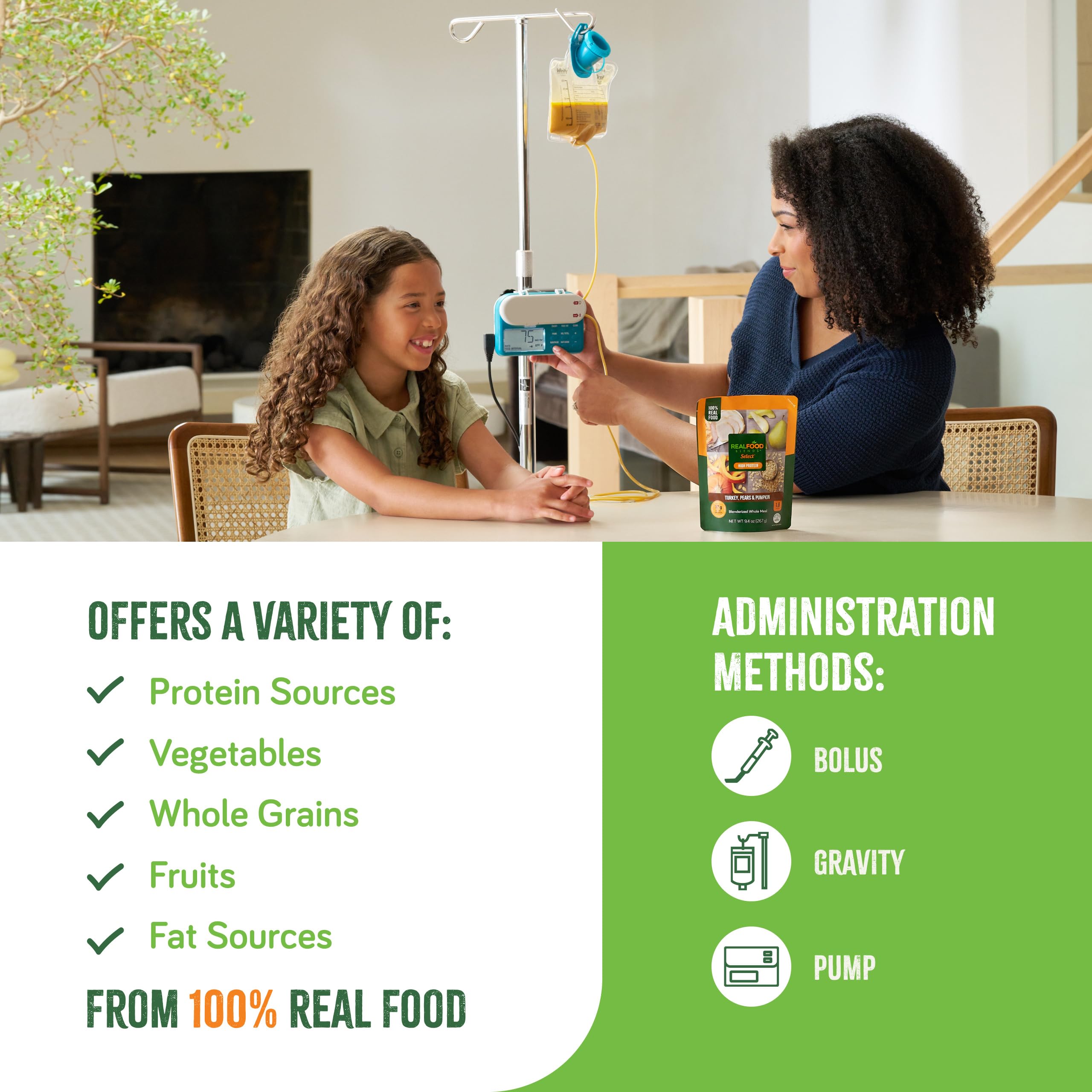 Real Food Blends Select in bowl demonstrates ready-to-feed puree for serving