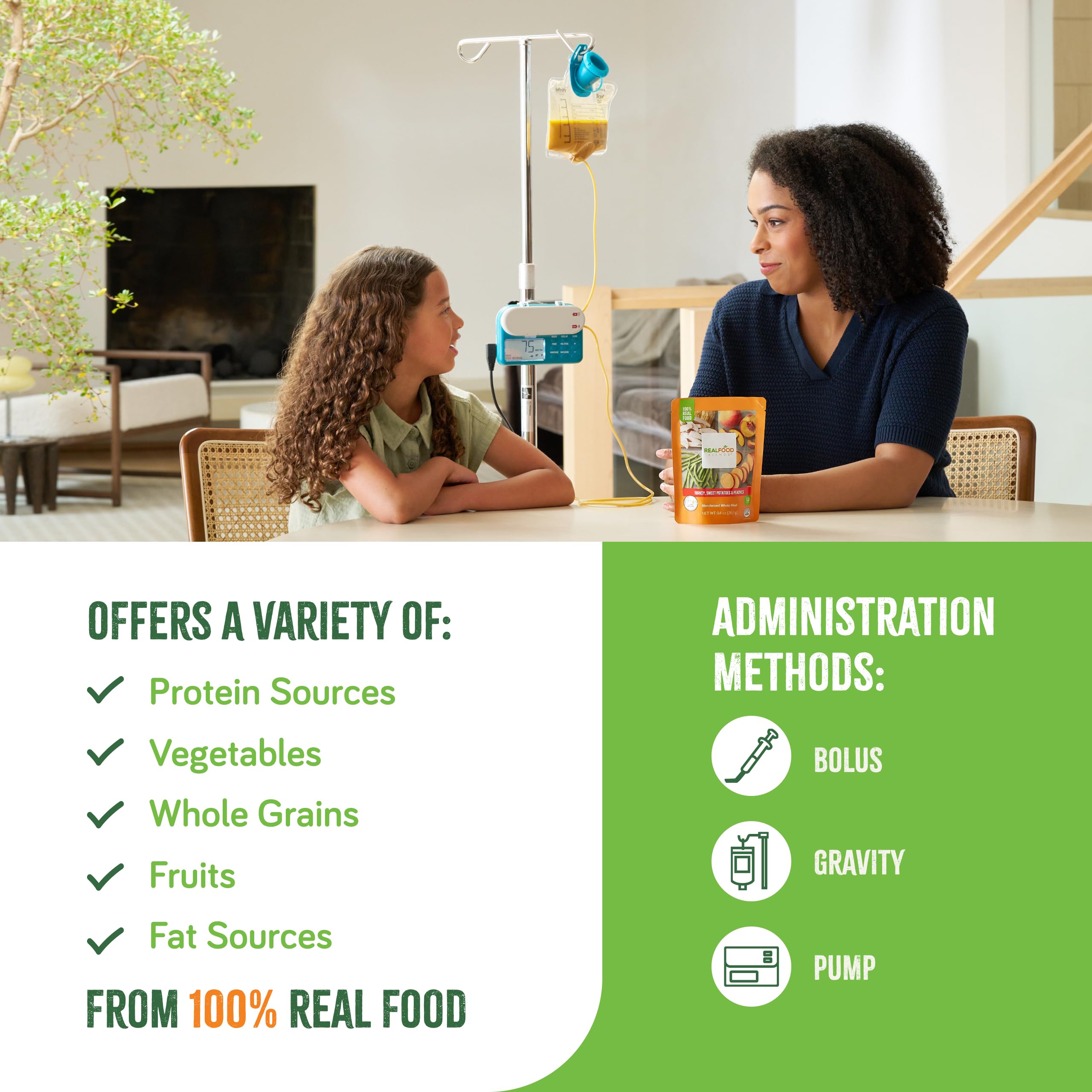 Real Food Blends shelf-stable packaging supports easy meal prep and planning.