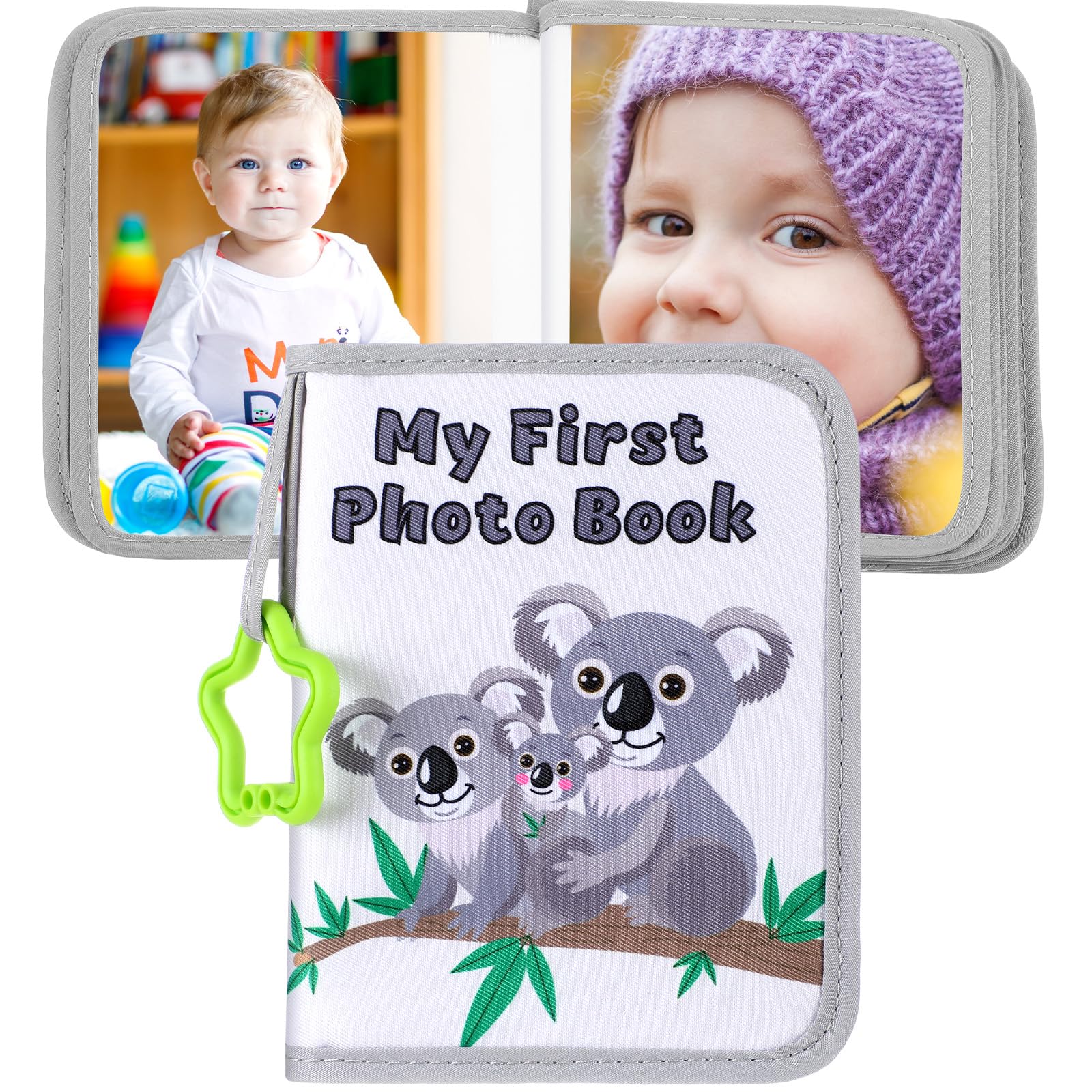 Reallnaive baby photo album featuring koala cover and soft fabric texture for gentle handling.