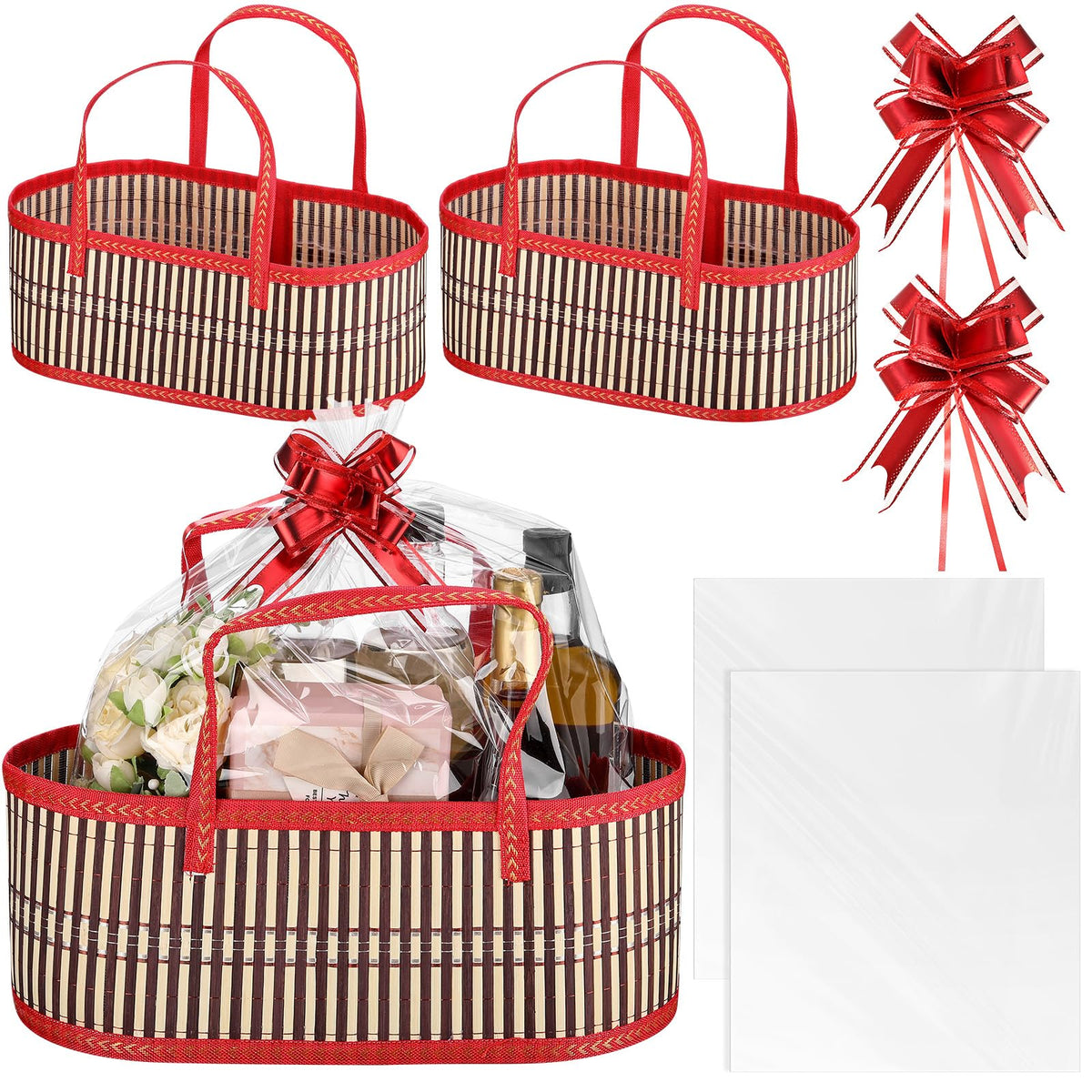 Reallnaive empty basket large front view showcases durable bamboo weave for elegant gift packaging.