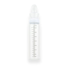 Rearz Wide Neck XXL silicone nipple in glass bottle demonstrates easy-care compatibility.