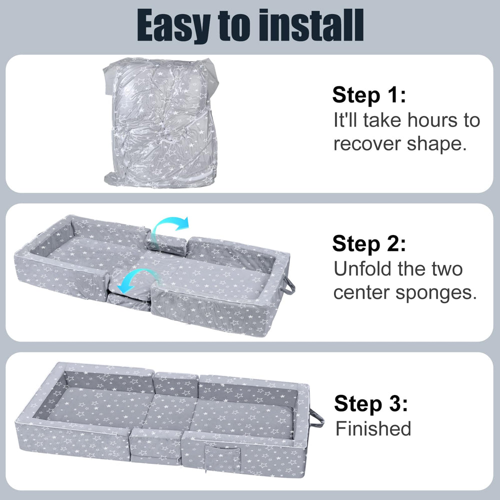 REAWUL toddler bed in hotel setting supports on-the-go rest.