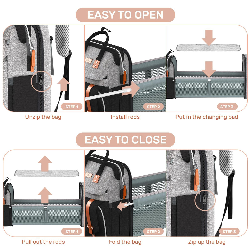 RECALLA diaper bag backpack large interior capacity neatly fits diapers and clothes for day trips.