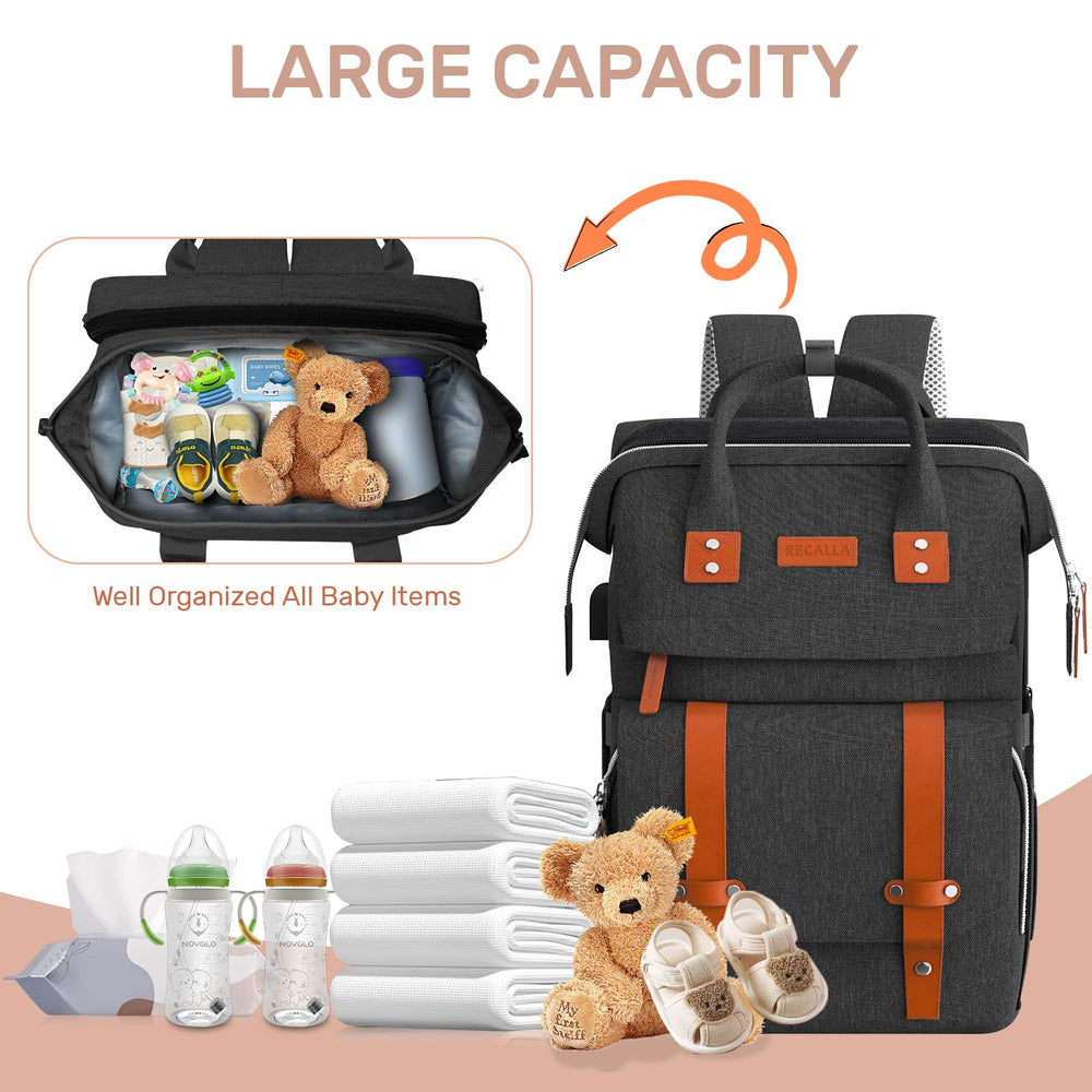 RECALLA diaper bag backpack insulated bottle holders support easy feeding