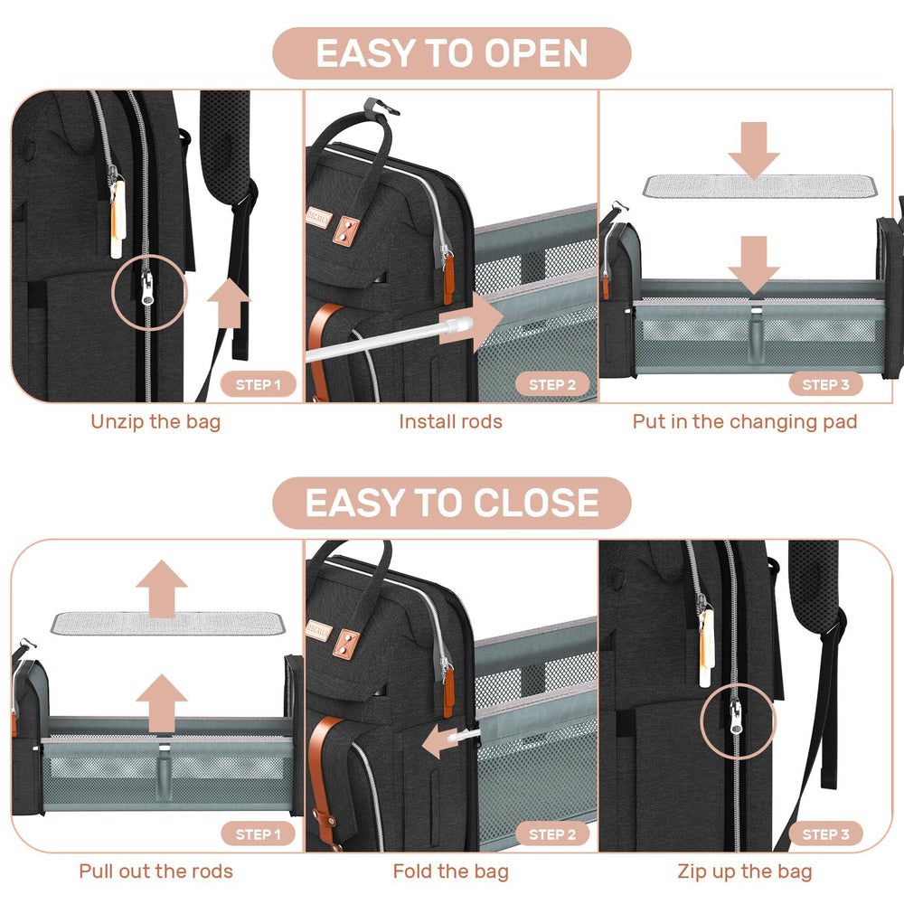 RECALLA diaper bag backpack sturdy-zippers ensure long-lasting daily use