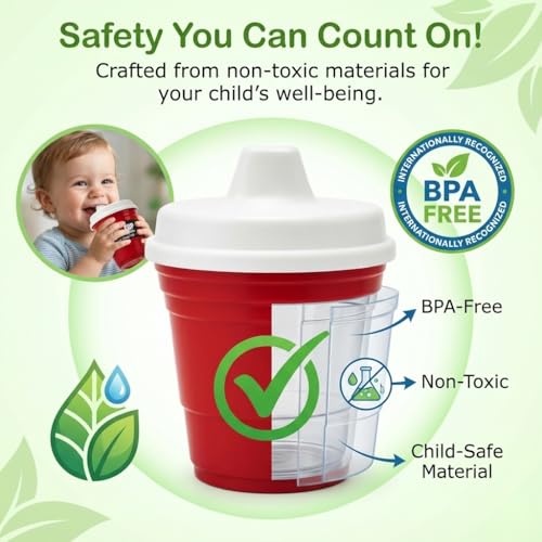 Red Cup Living leak-proof lid on sippy cup ensures mess-free sips during playtime.