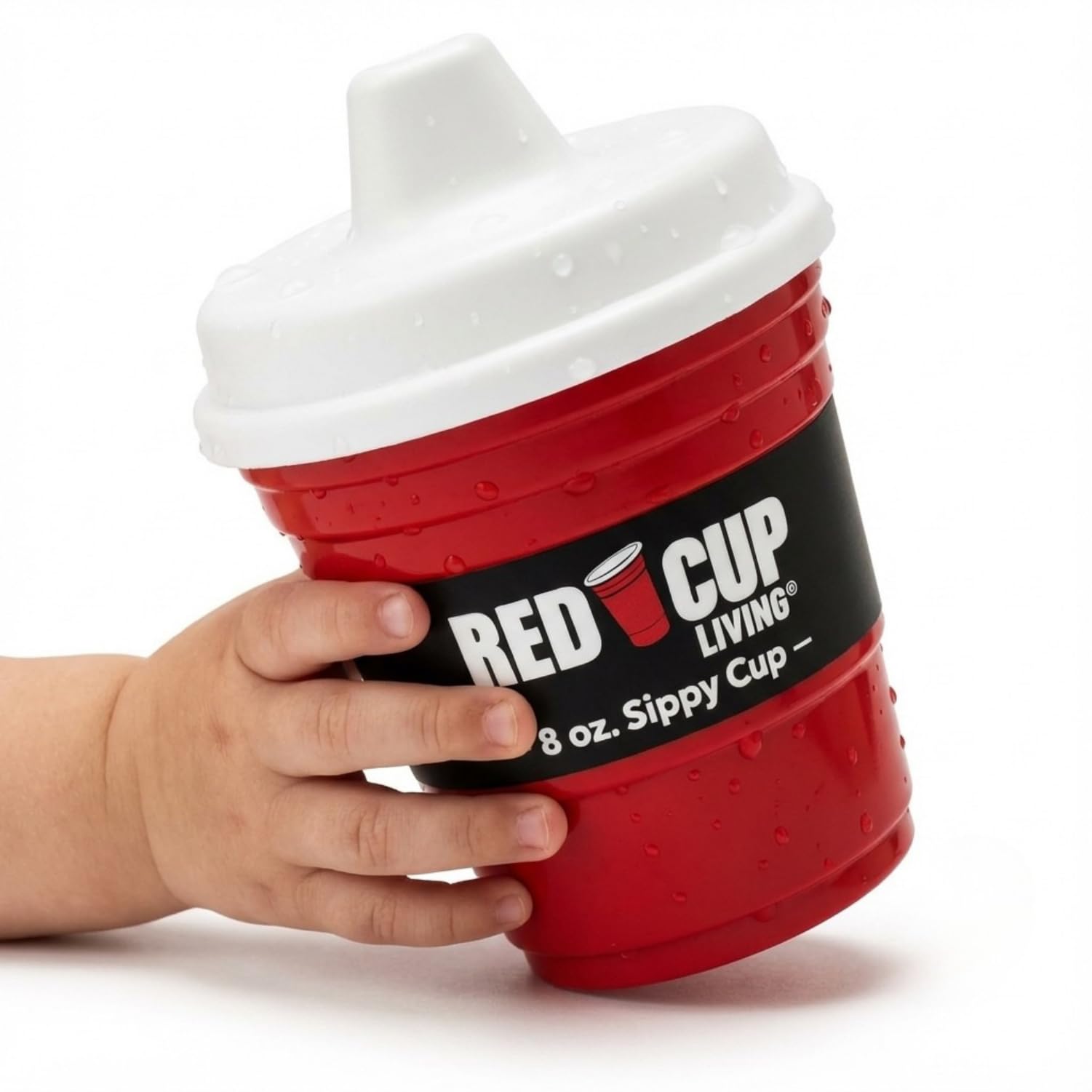 Red Cup Living trainer sippy cup 8oz front view offers easy-grip learning for toddlers.