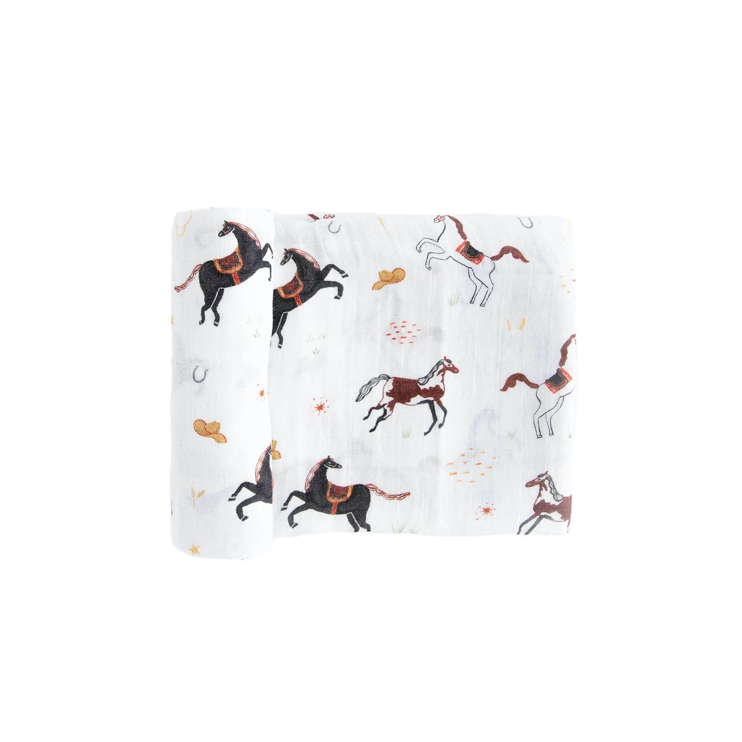 Red Rovr Howdy Horse print swaddle, breathable cotton for baby's comfort.