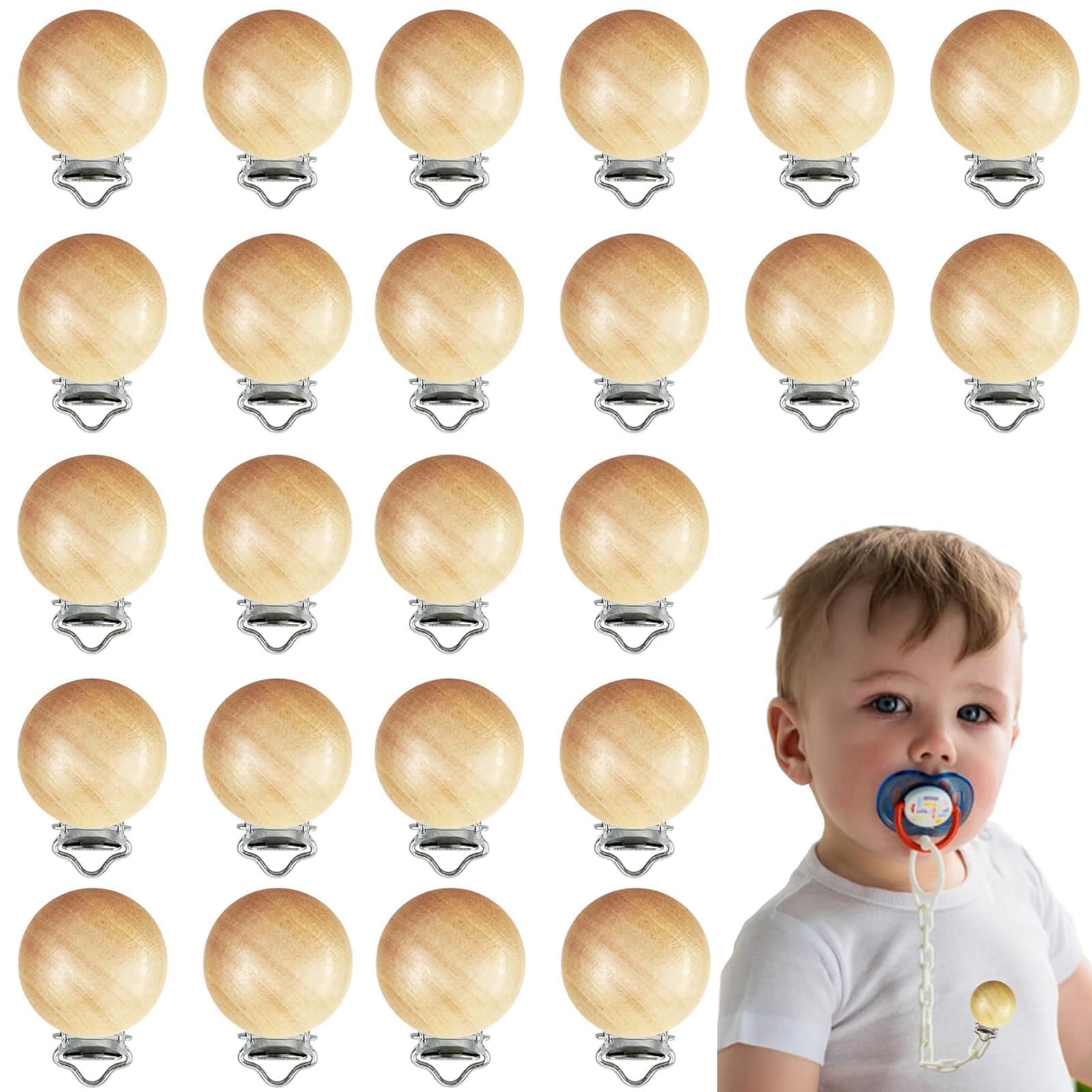 REDANHA 24-piece wood pacifier clips package for easy DIY holders and necklaces