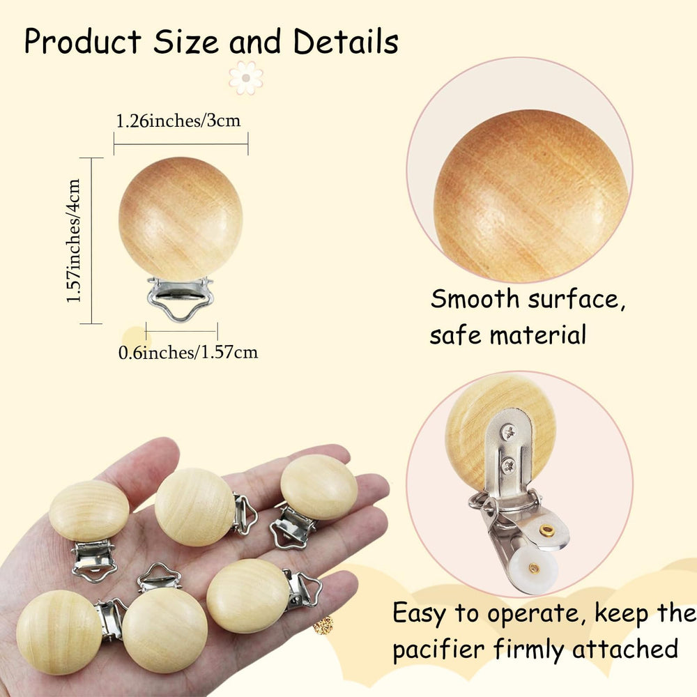 REDANHA natural beech wood pacifier clip closeup shows odorless, sturdy construction
