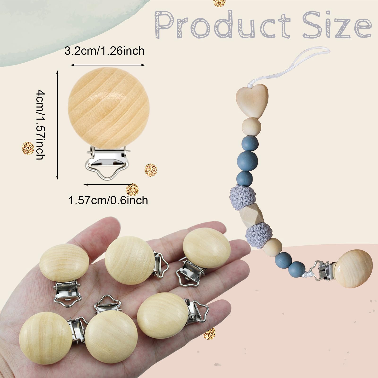 REDANHA pacifier clip holder beech wood close-up showing secure attachment