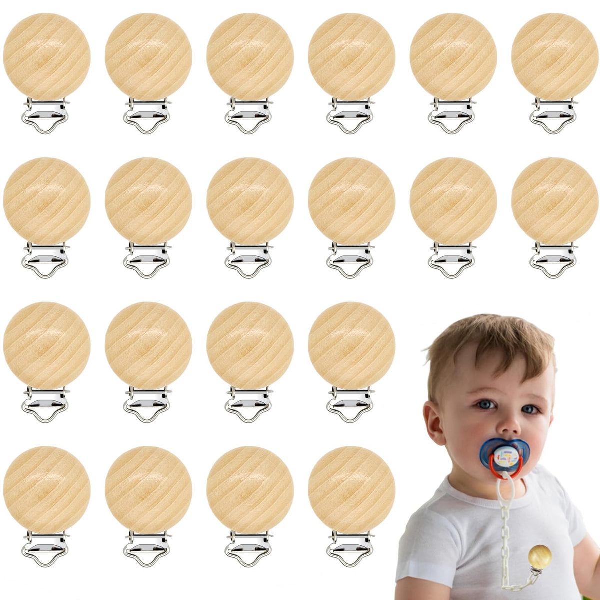 REDANHA wood pacifier clips pack 20pcs for DIY accessories and baby use