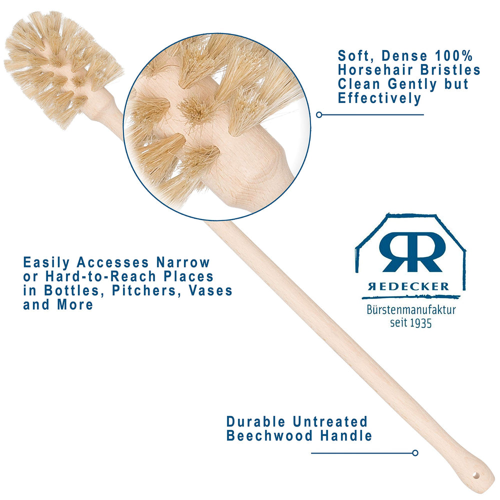 Redecker bottle brush with beechwood handle delivers a comfortable, durable clean