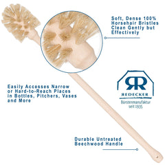 Redecker bottle brush with beechwood handle delivers a comfortable, durable clean