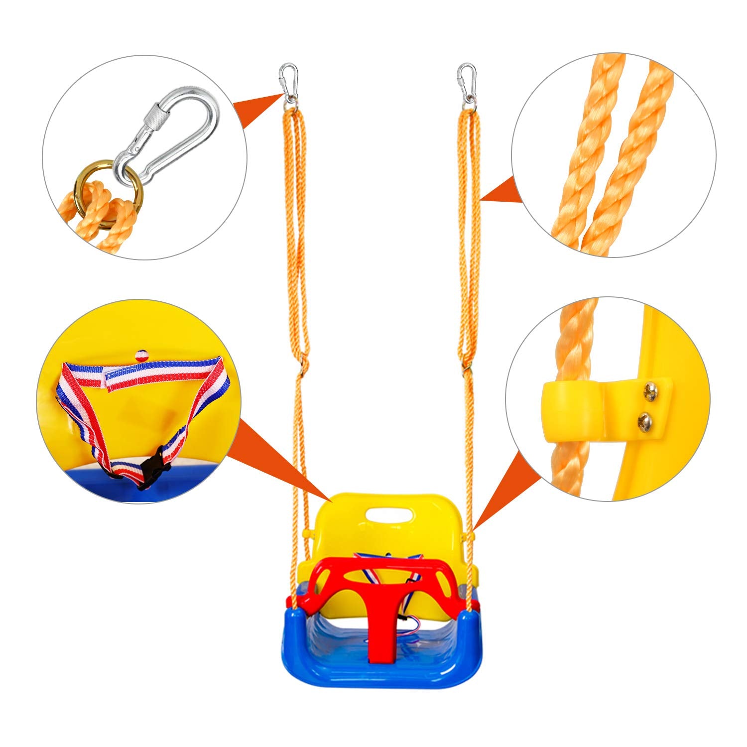 RedSwing adjustable rope height from 110 cm to 190 cm allows flexible installation.