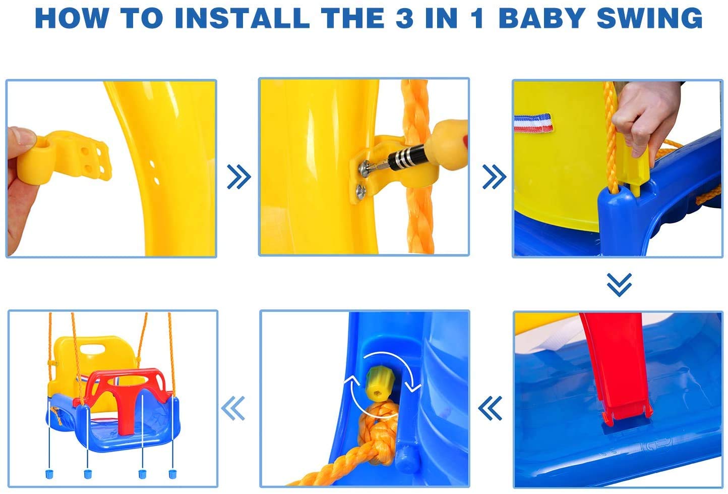 RedSwing front T-handlebar safety belt keeps the child securely positioned during swings.