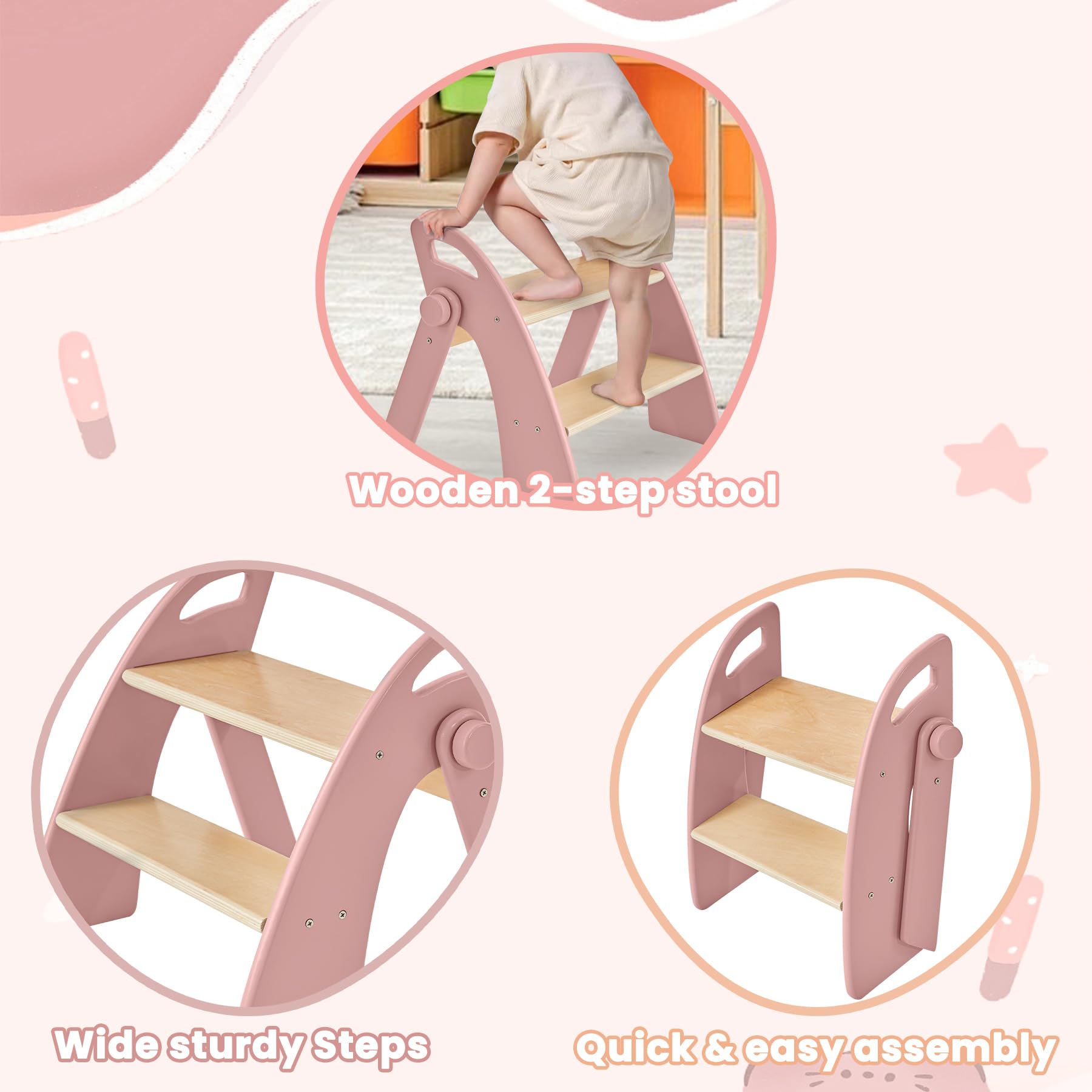 Reeple bamboo step stool suited for bathroom routines and handwashing assistance.